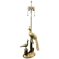Pair of Marbro Brass Peacock and Chick Lamps, circa 1960