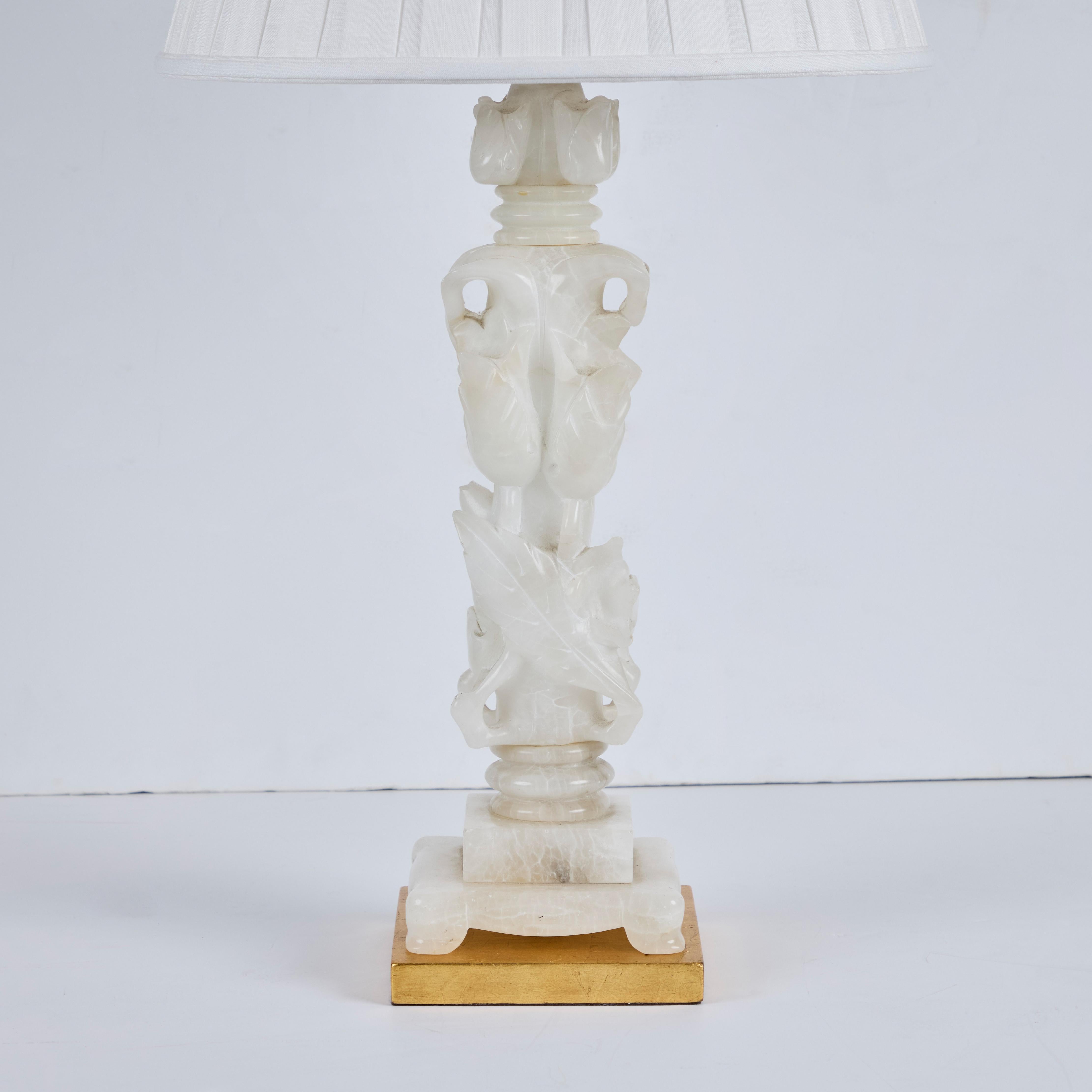 Pair Marbro Company Hand-Carved Alabaster Lamps In Good Condition In Los Angeles, CA
