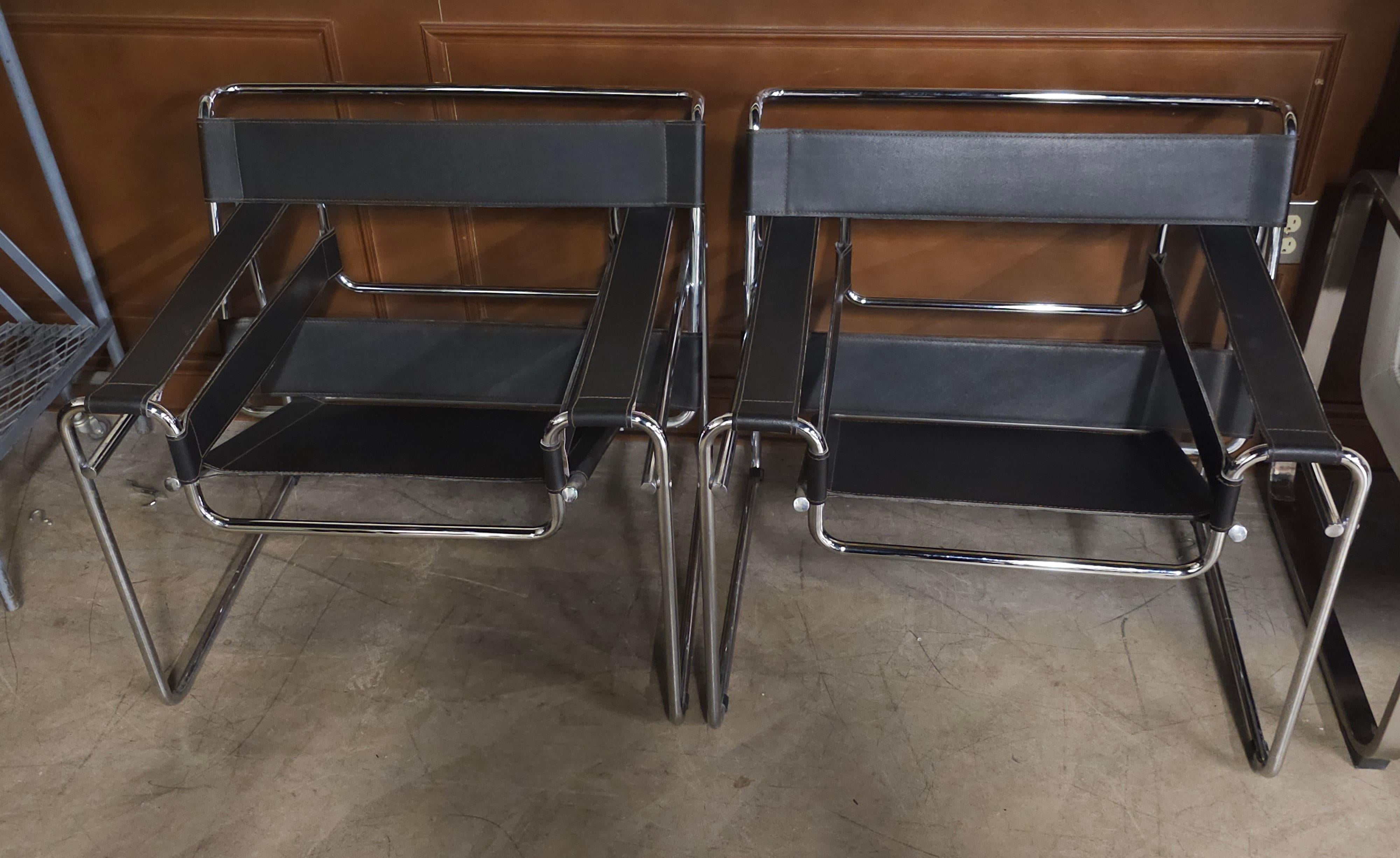 Pair Marcel Breuer Chrome Metal And Leather Wassily Style Lounge Chairs For Sale 3