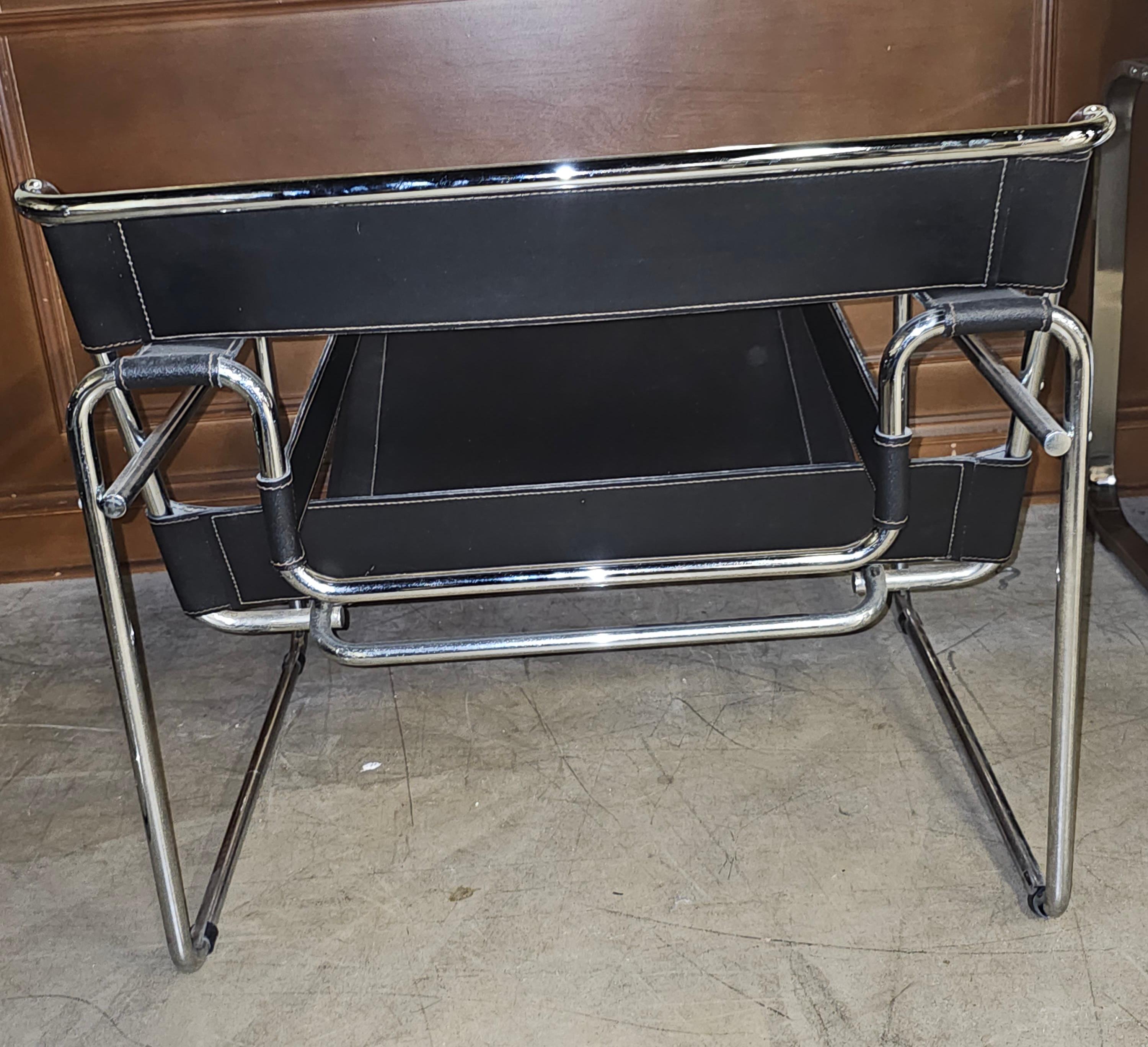 Pair Marcel Breuer Chrome Metal And Leather Wassily Style Lounge Chairs In Good Condition For Sale In Germantown, MD