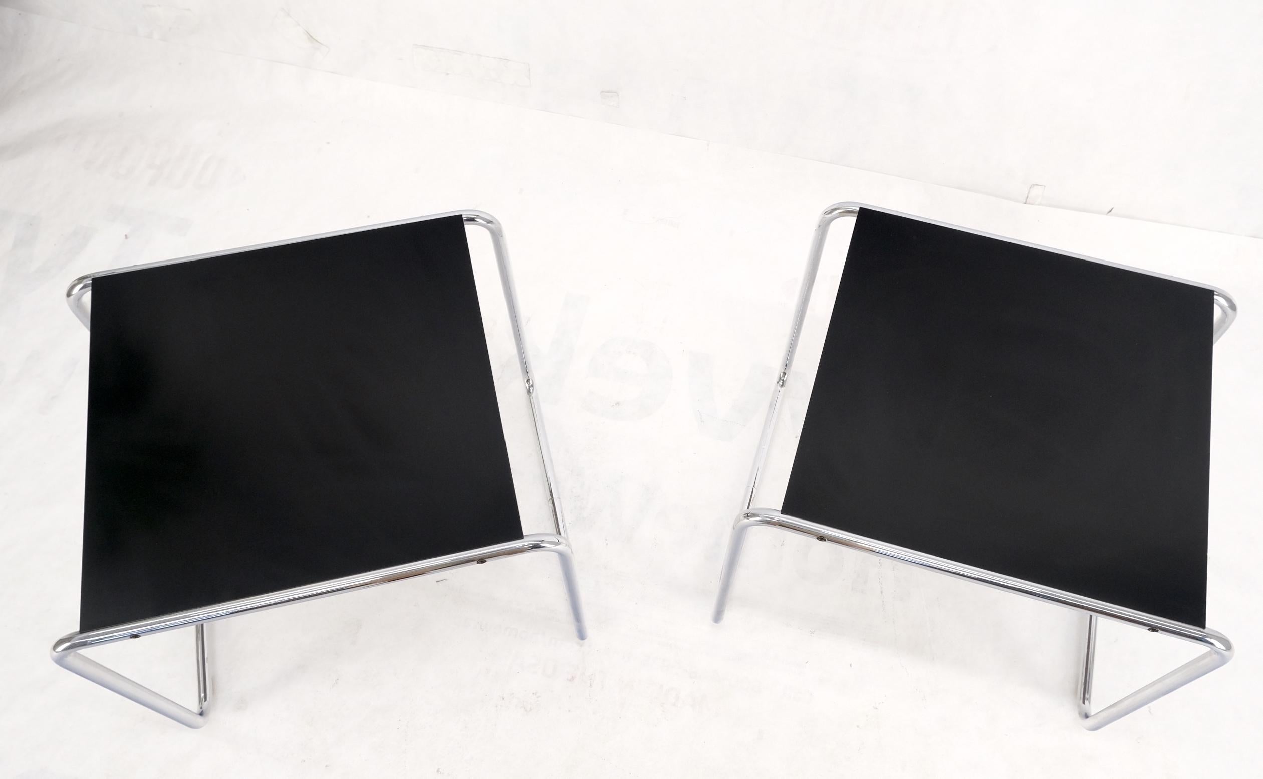 Pair Marcel Breuer Laccio Side Tables Black Laminated Top Tubular Chromed Base For Sale 4