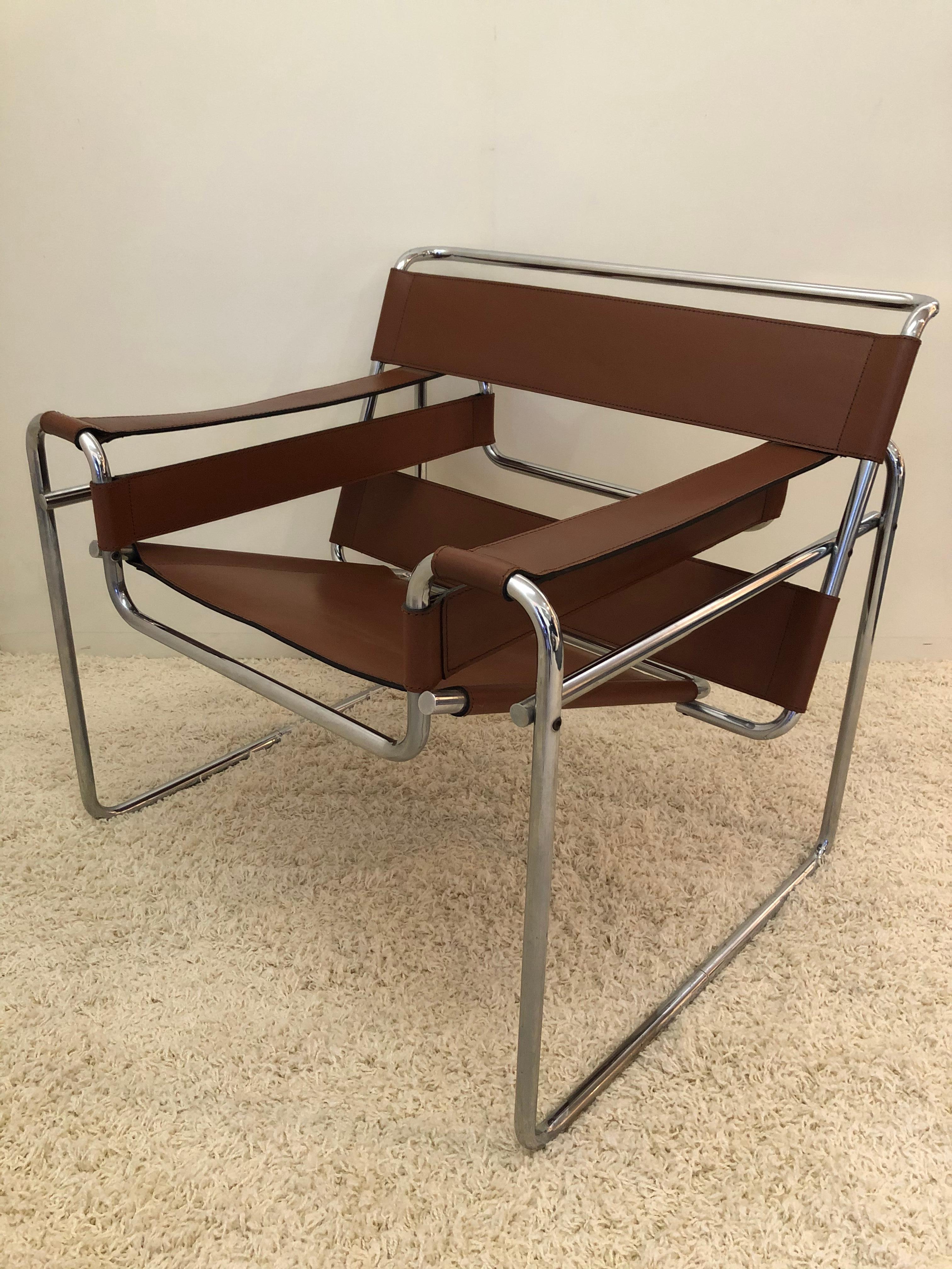 Pair of Marcel Breuer Wassily Leather Lounge Chairs Gavina for Charles Stendig 1