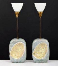 Pair Marcello Fantoni Italian Ceramic and Brass Lamps