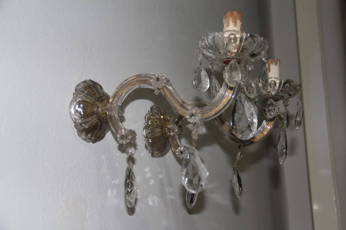 French Pair of Maria Theresa Sconces Crystal Design, 1950s For Sale