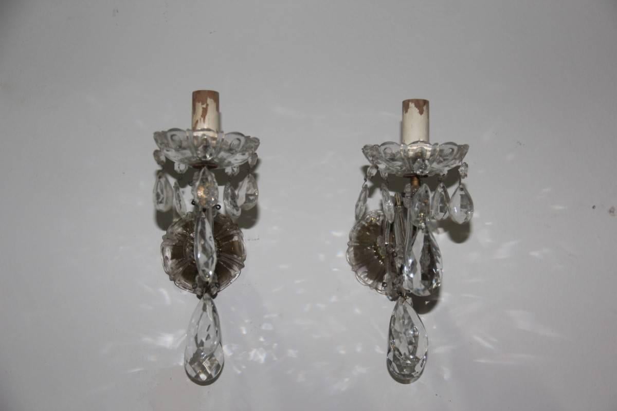 Pair of Maria Theresa Sconces Crystal Design, 1950s In Good Condition For Sale In Palermo, Sicily