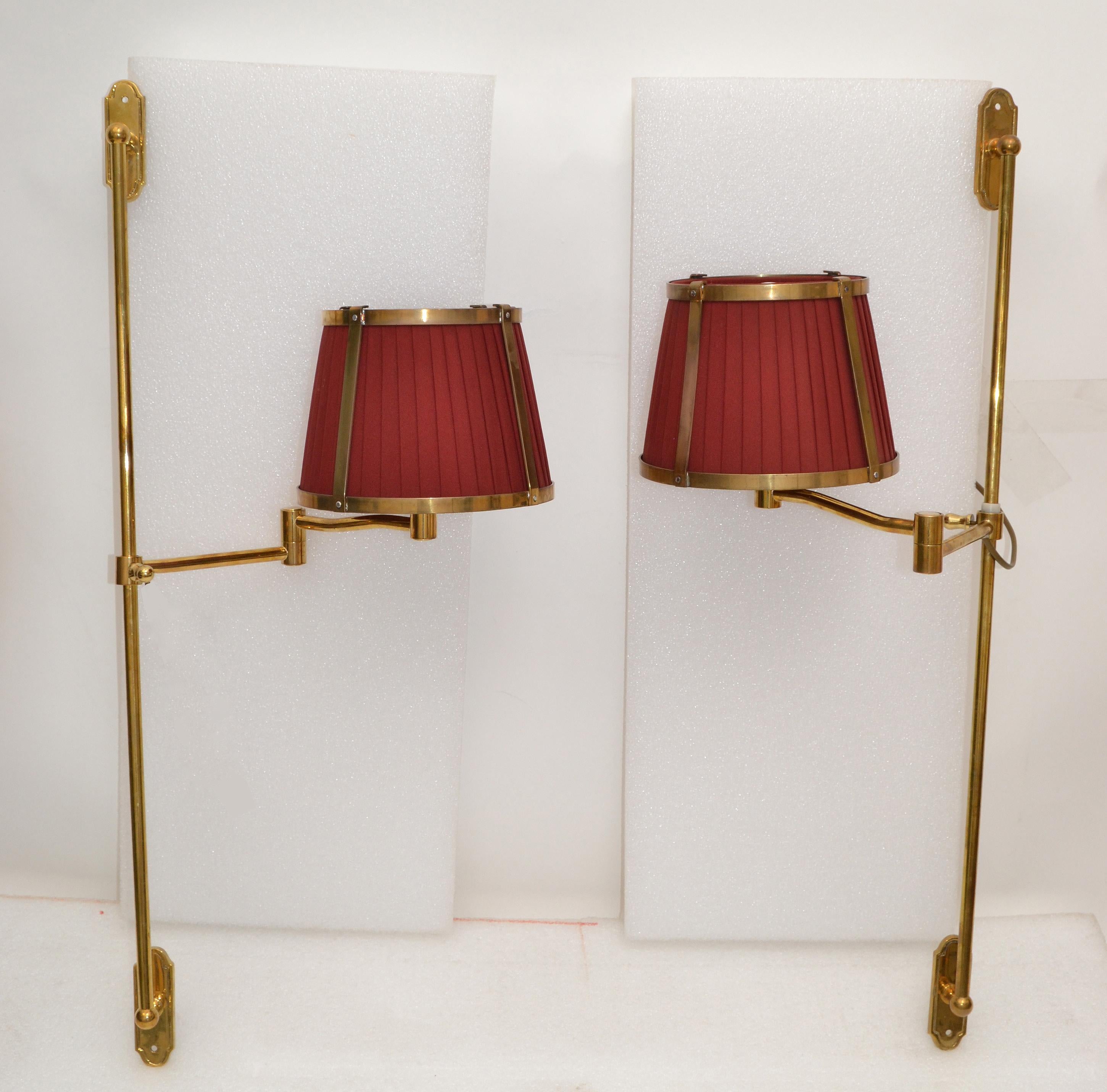 Pair Marina Retractable Swing Arm Sconces Original Brass Shades 2 Sets Available 6
