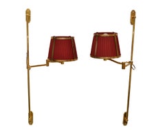 Pair Marina Retractable Swing Arm Sconces Original Brass Shades 2 Sets Available