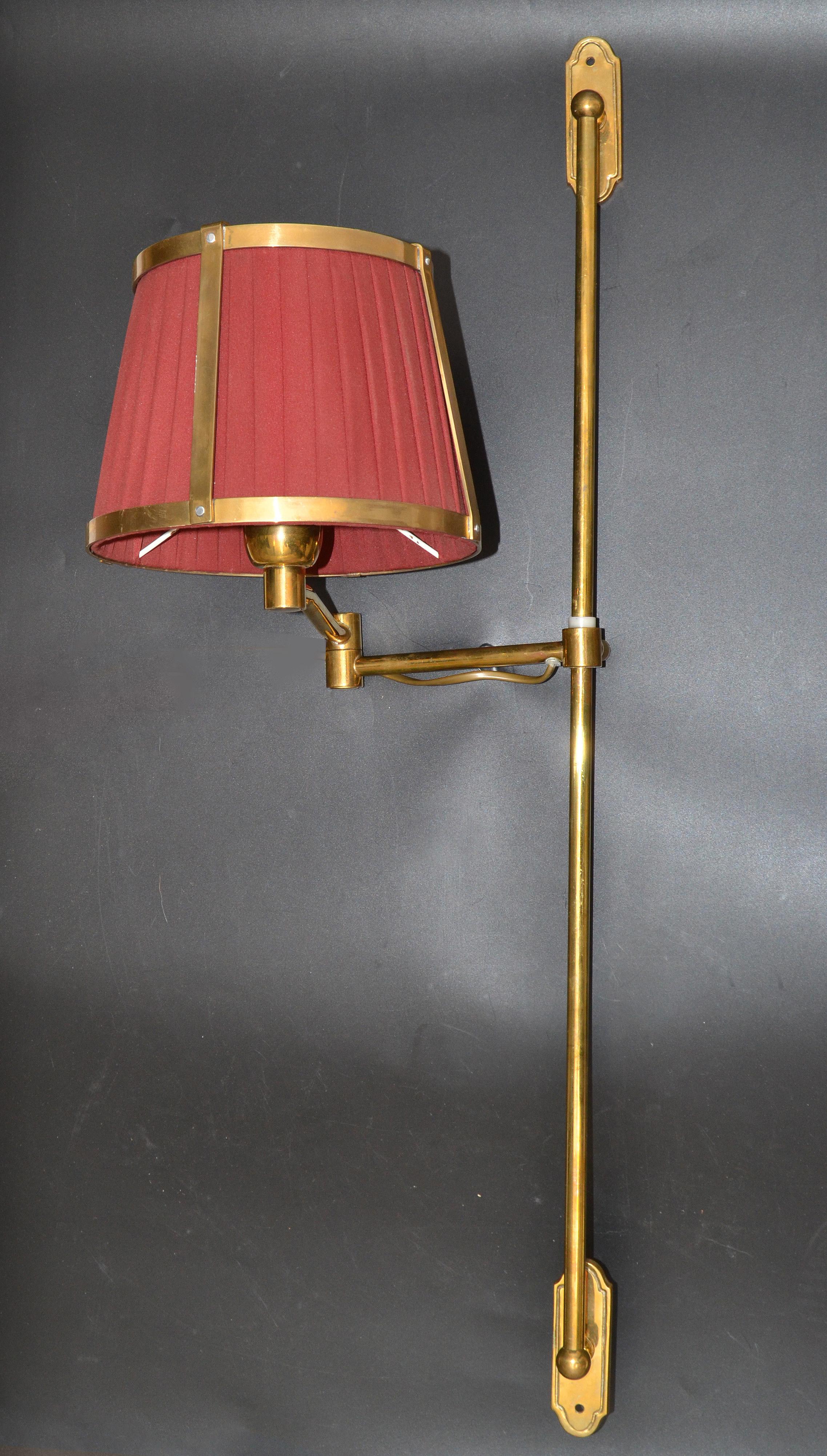 Mid-Century Modern Pair Marina Retractable Swing Arm Sconces Original Brass Shades 2 Sets Available