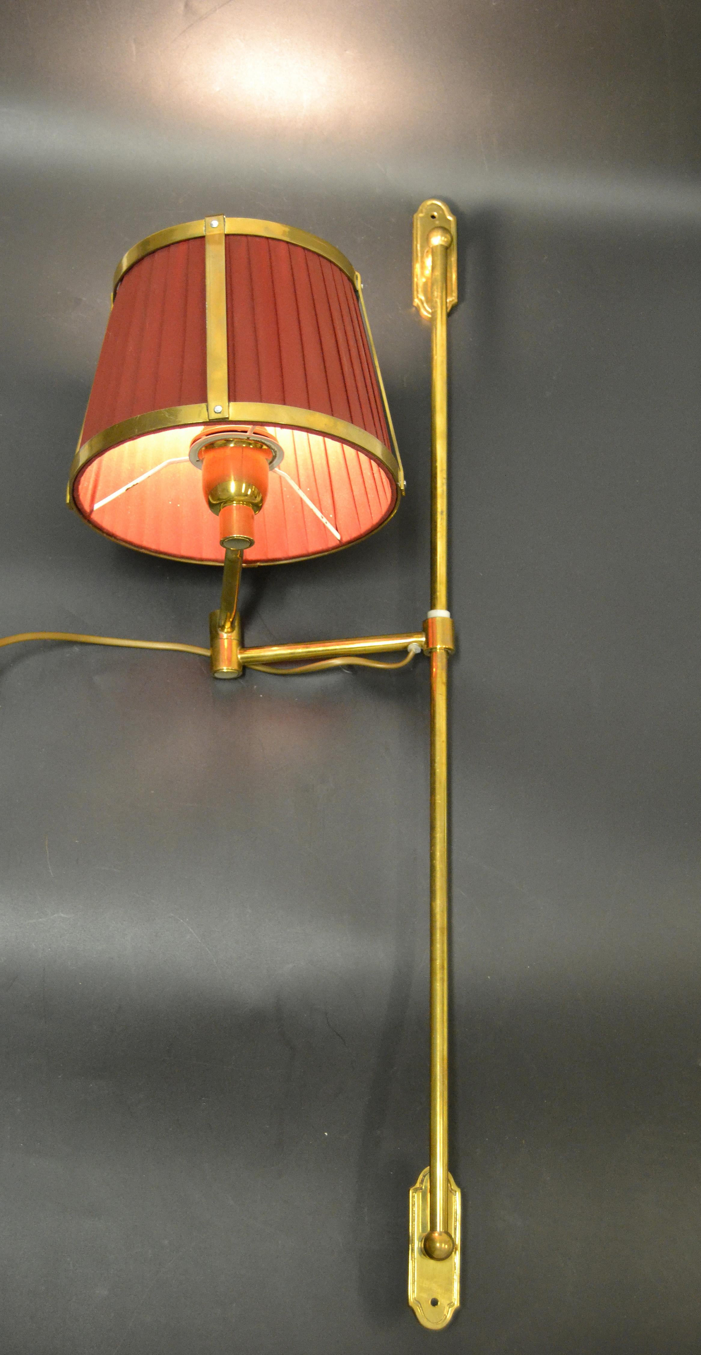 French Pair Marina Retractable Swing Arm Sconces Original Brass Shades 2 Sets Available