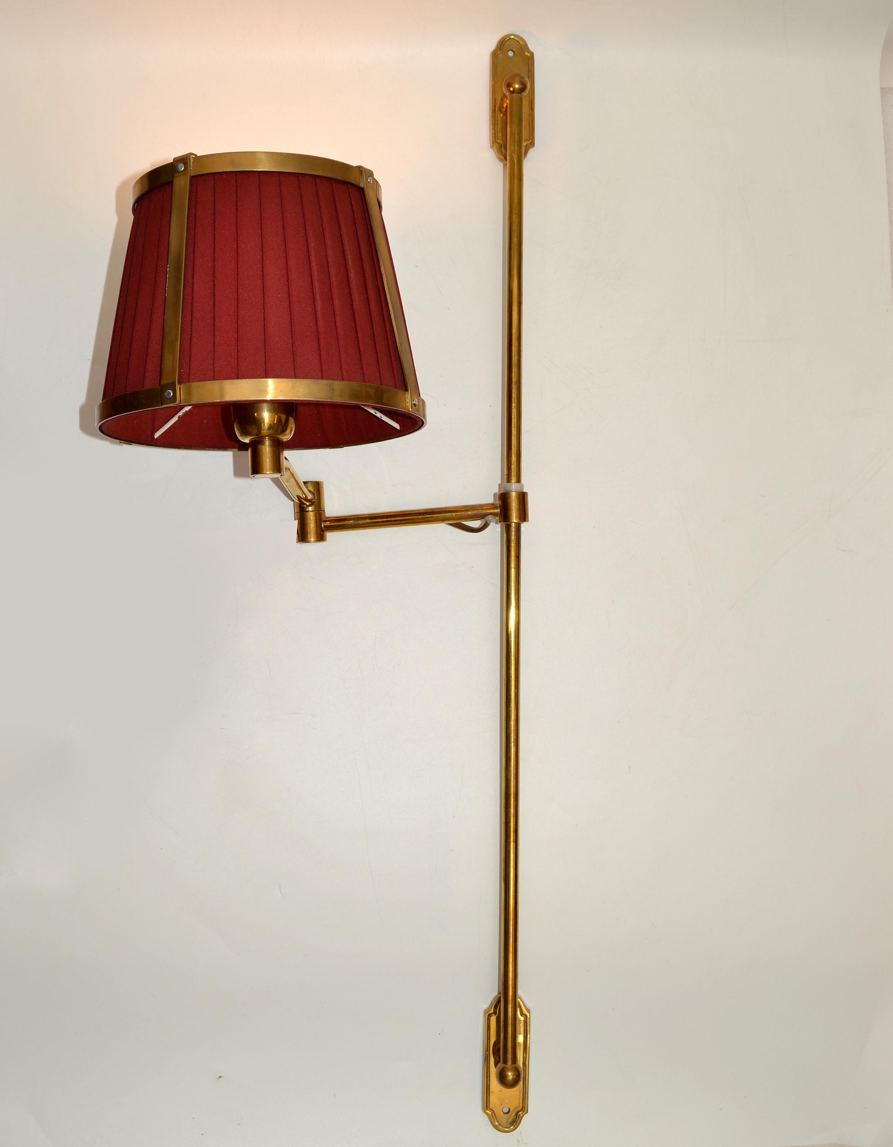 Pair Marina Retractable Swing Arm Sconces Original Brass Shades 2 Sets Available In Good Condition In Miami, FL