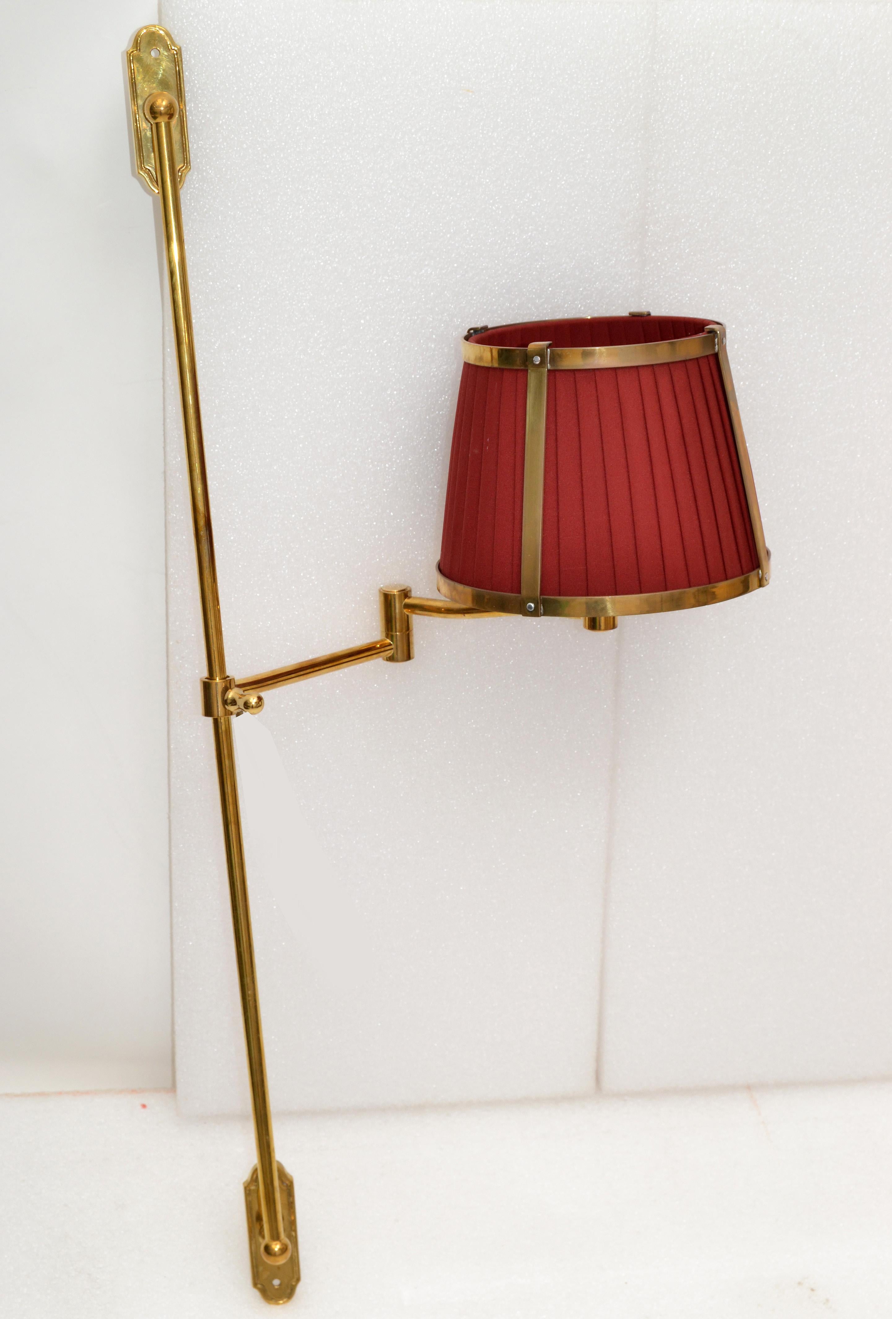 Mid-20th Century Pair Marina Retractable Swing Arm Sconces Original Brass Shades 2 Sets Available