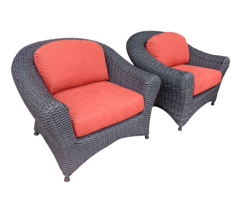 Pair Of Martha Stewart Rattan Lounge Chairs And Ottomans For Sale At 1stdibs