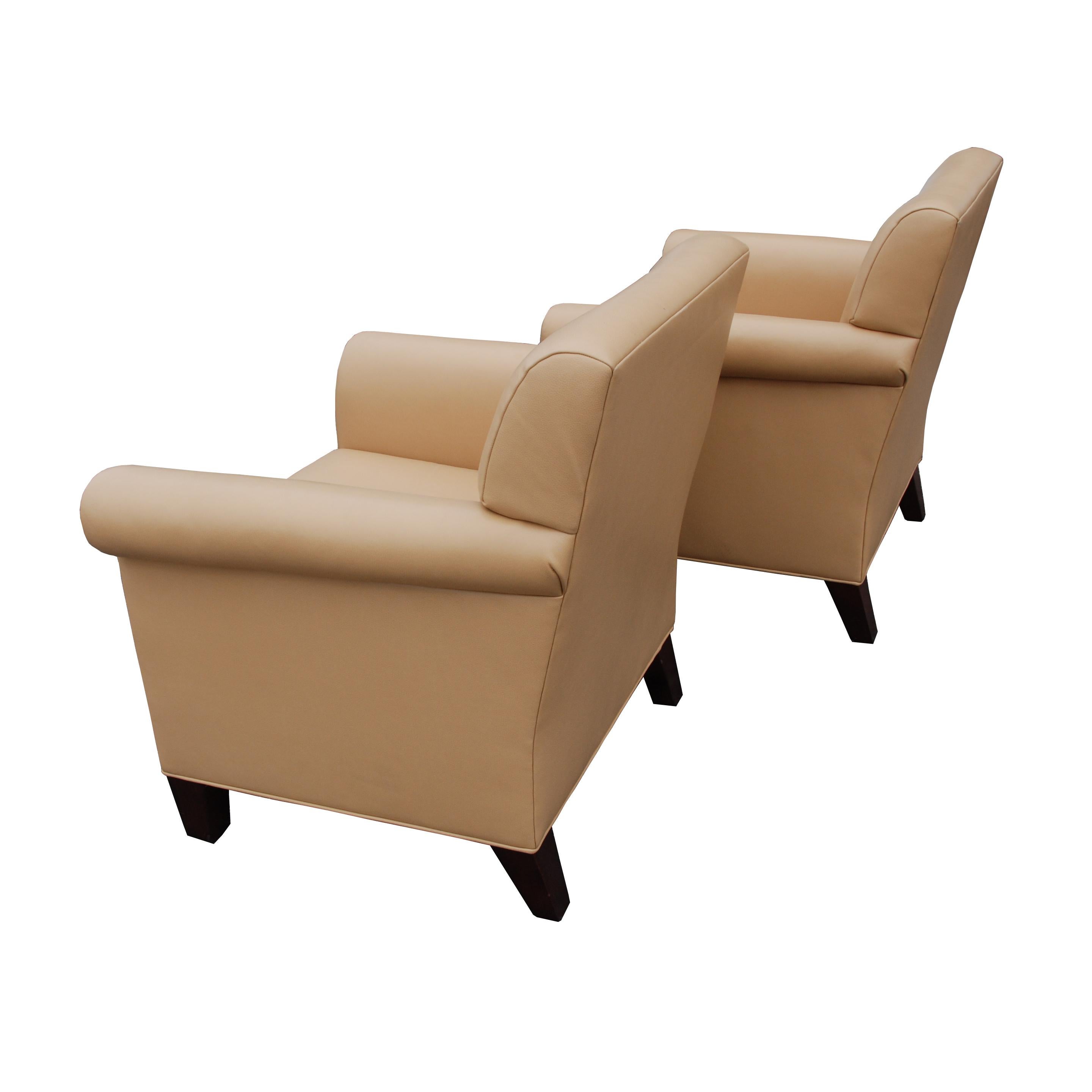 North American Pair Martin Brattrud Leather Collection Lounge Chairs For Sale