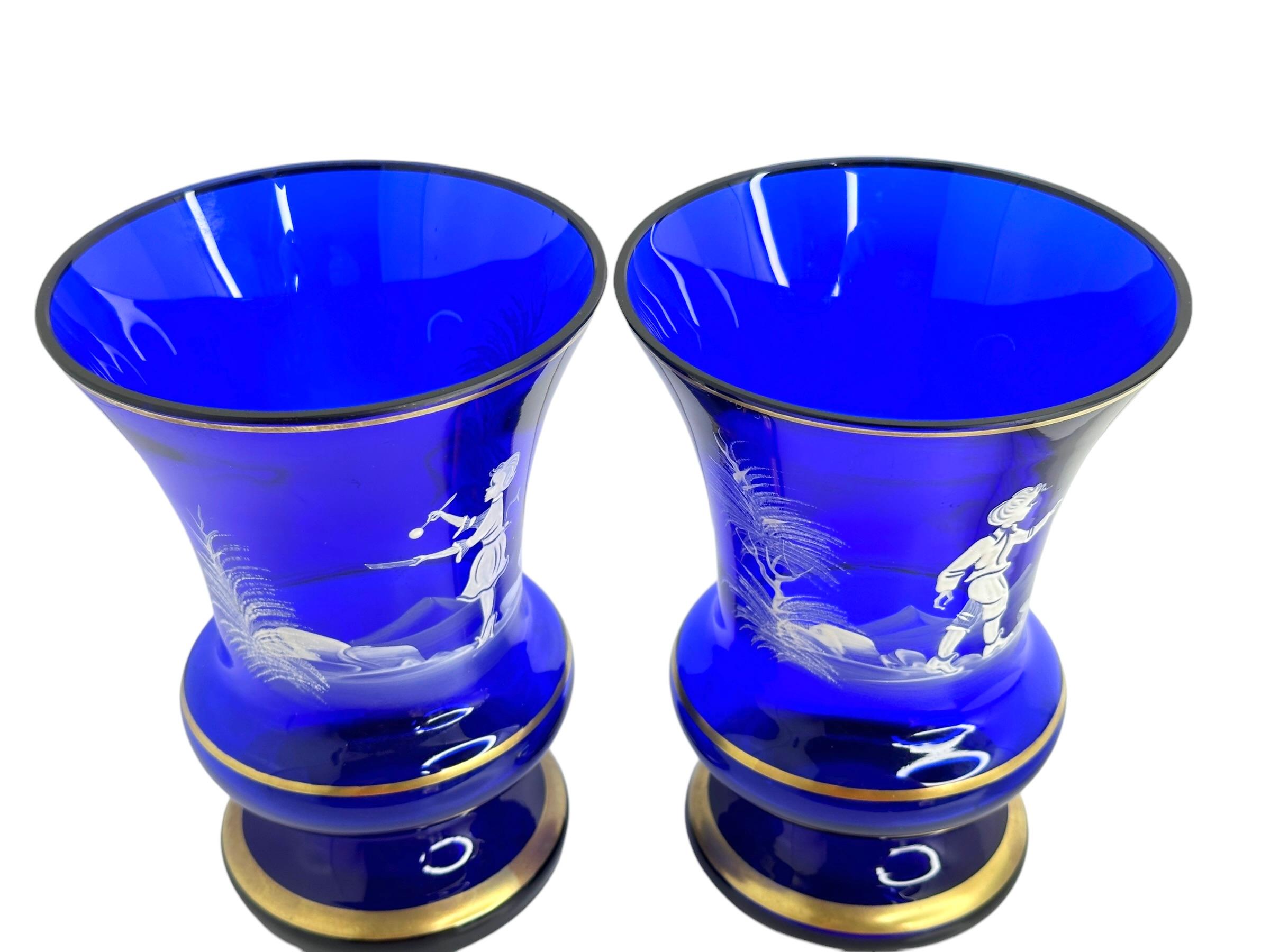 Pair Mary Gregory Enamel Glass Goblets, Antique, German, 1920s For Sale 5