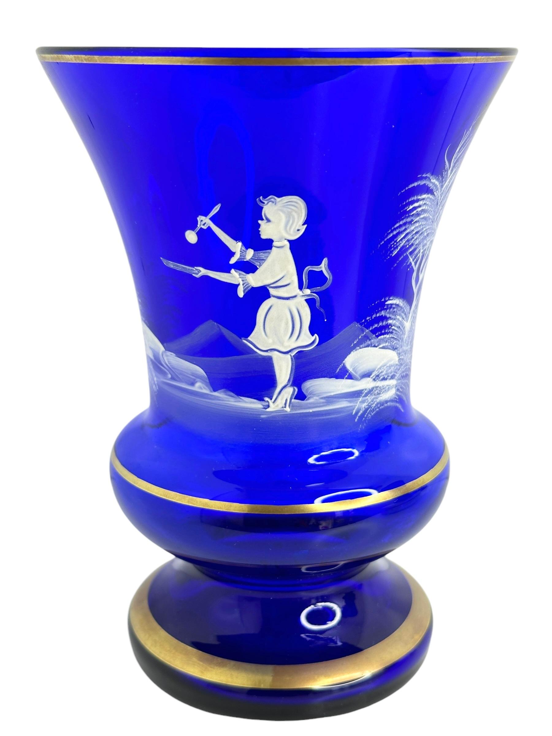 Early 20th Century Pair Mary Gregory Enamel Glass Goblets, Antique, German, 1920s For Sale