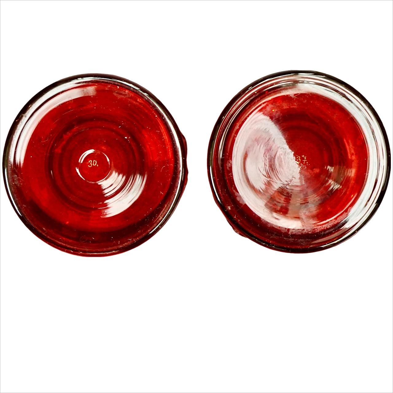 Pair Mary Gregory Hand Painted Cranberry Glass Vases - post war period For Sale 4