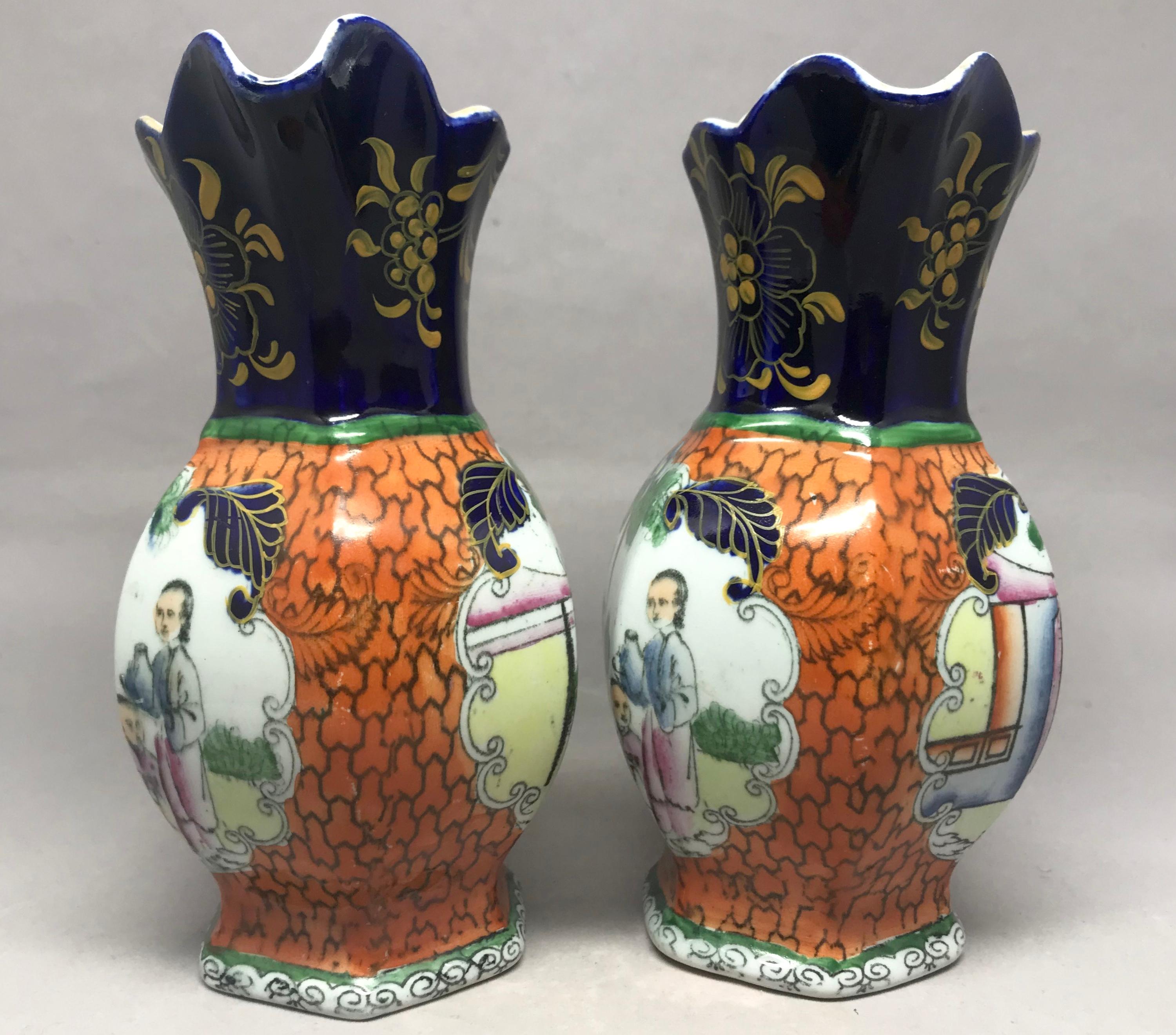 English Pair of Mason's Chinoiserie Vases For Sale
