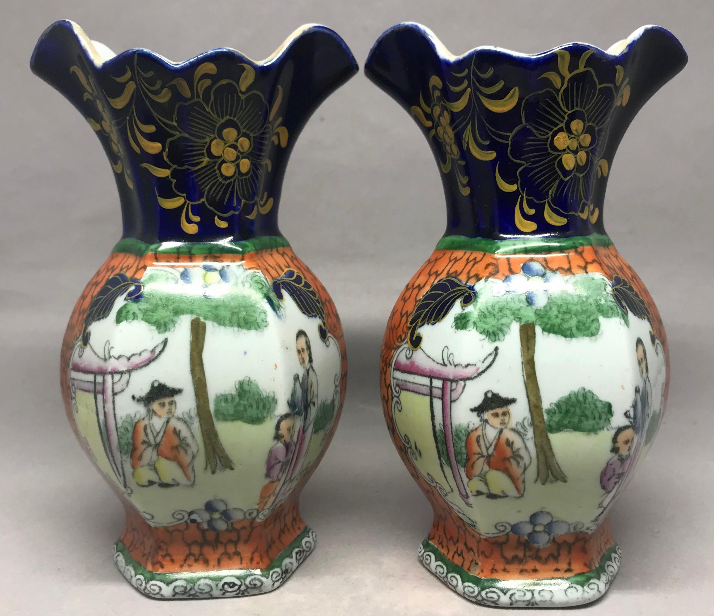 Hand-Painted Pair of Mason's Chinoiserie Vases For Sale