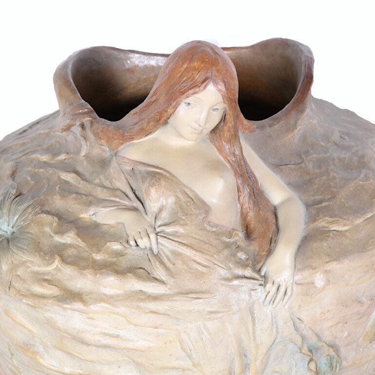 Pair Massive Art Nouveau Frederique Goldscheider Vases with Sirens or