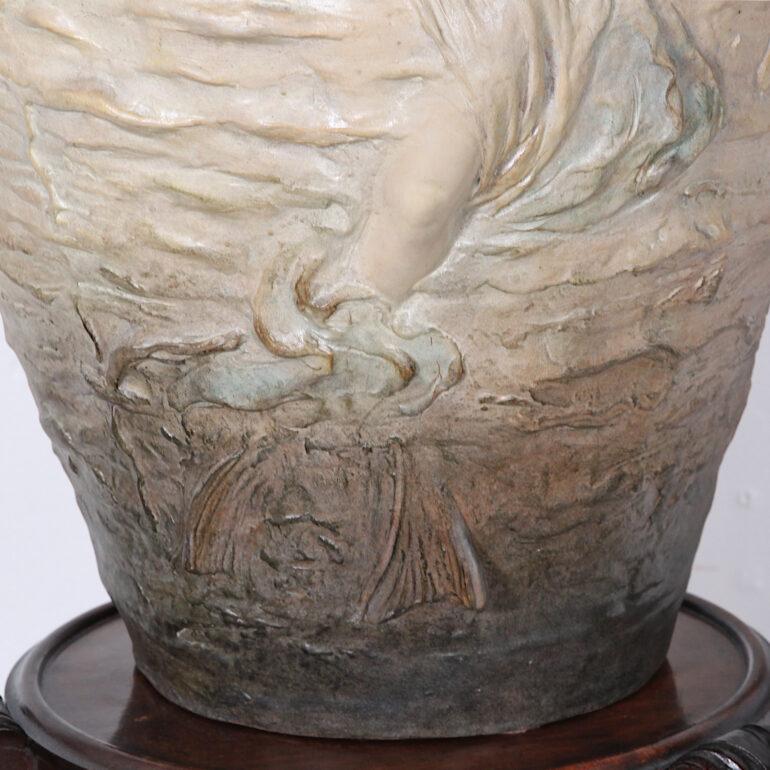 Pair Massive Art Nouveau Frederique Goldscheider Vases with Sirens or Mermaids For Sale 1