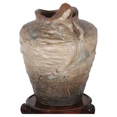 Antique Pair Massive Art Nouveau Frederique Goldscheider Vases with Sirens or Mermaids