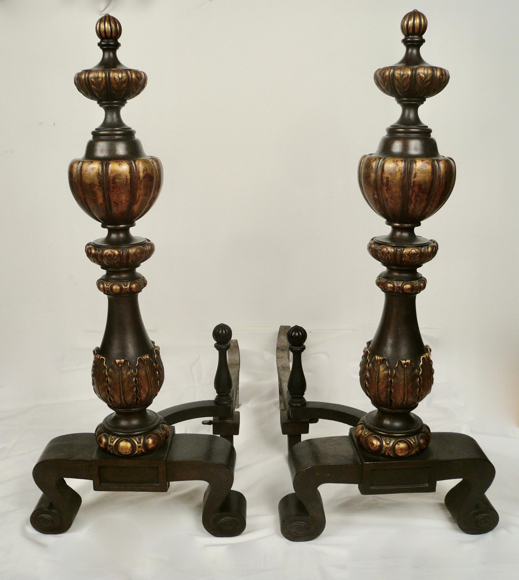 Pair Massive Bronze and Wrought Iron Andirons, Attributed to E. F. Caldwell For Sale 5