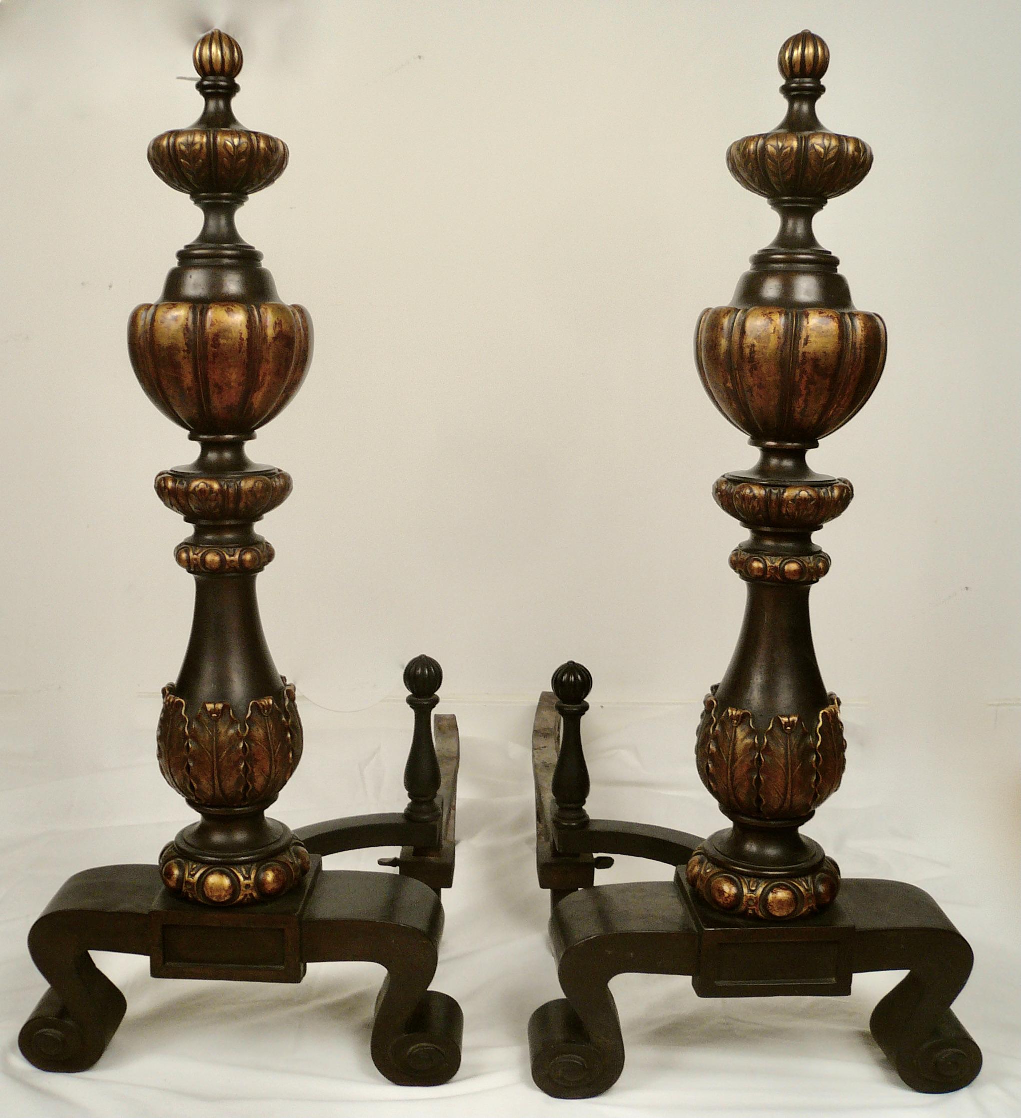 Pair Massive Bronze and Wrought Iron Andirons, Attributed to E. F. Caldwell For Sale 6