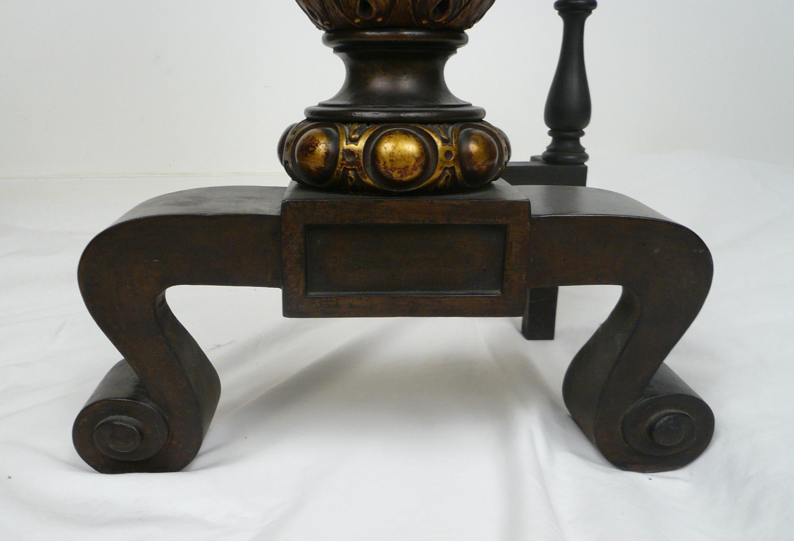 20th Century Pair Massive Bronze and Wrought Iron Andirons, Attributed to E. F. Caldwell For Sale