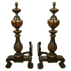 Pair Massive Bronze and Wrought Iron Andirons, Attributed to E. F. Caldwell
