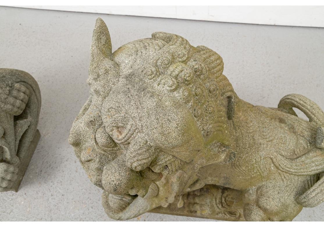 Pair Massive Carved Granite Foo Lion Entrance Guardian Figures  For Sale 8