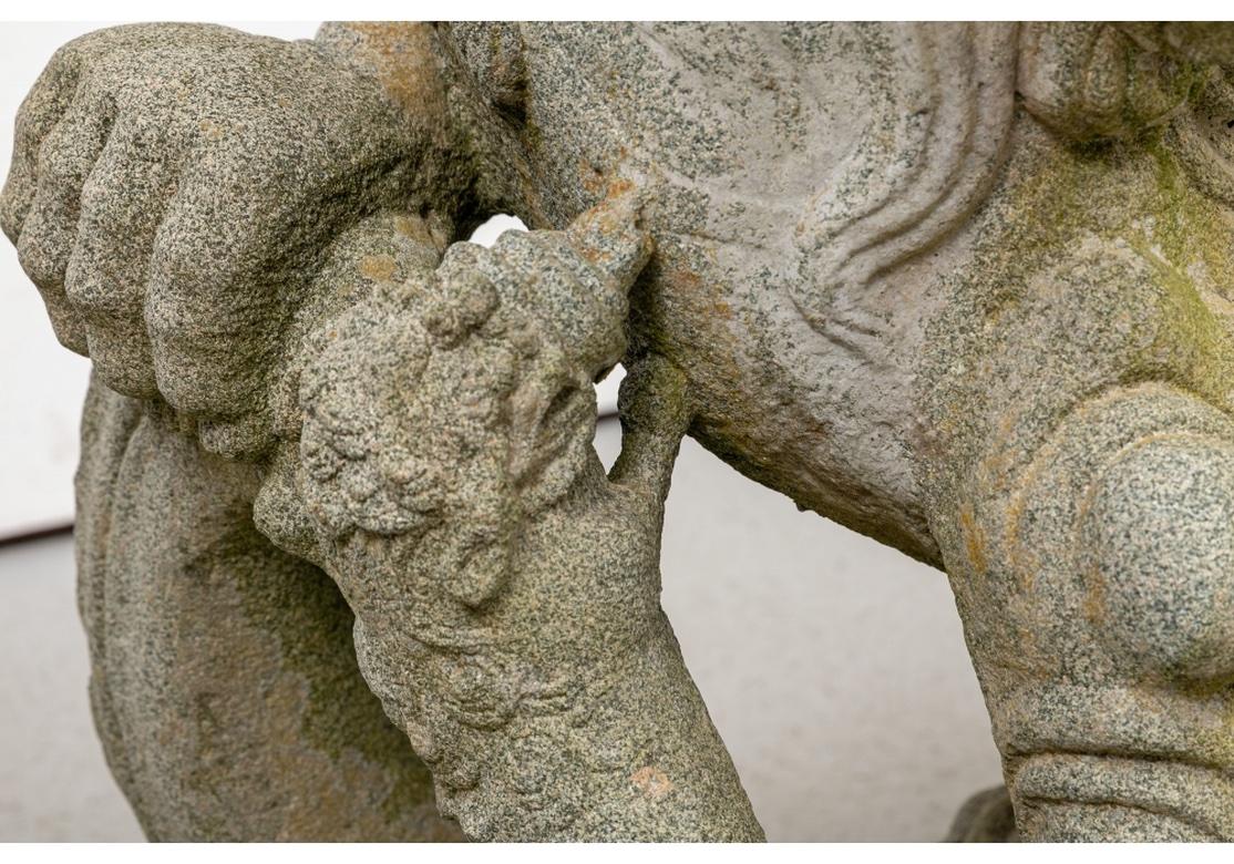 Pair Massive Carved Granite Foo Lion Entrance Guardian Figures  For Sale 9