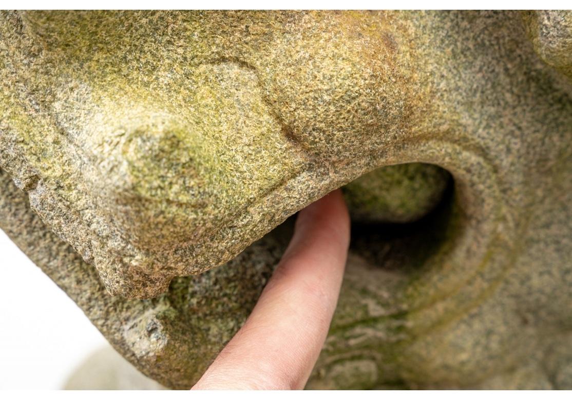 Pair Massive Carved Granite Foo Lion Entrance Guardian Figures  For Sale 12