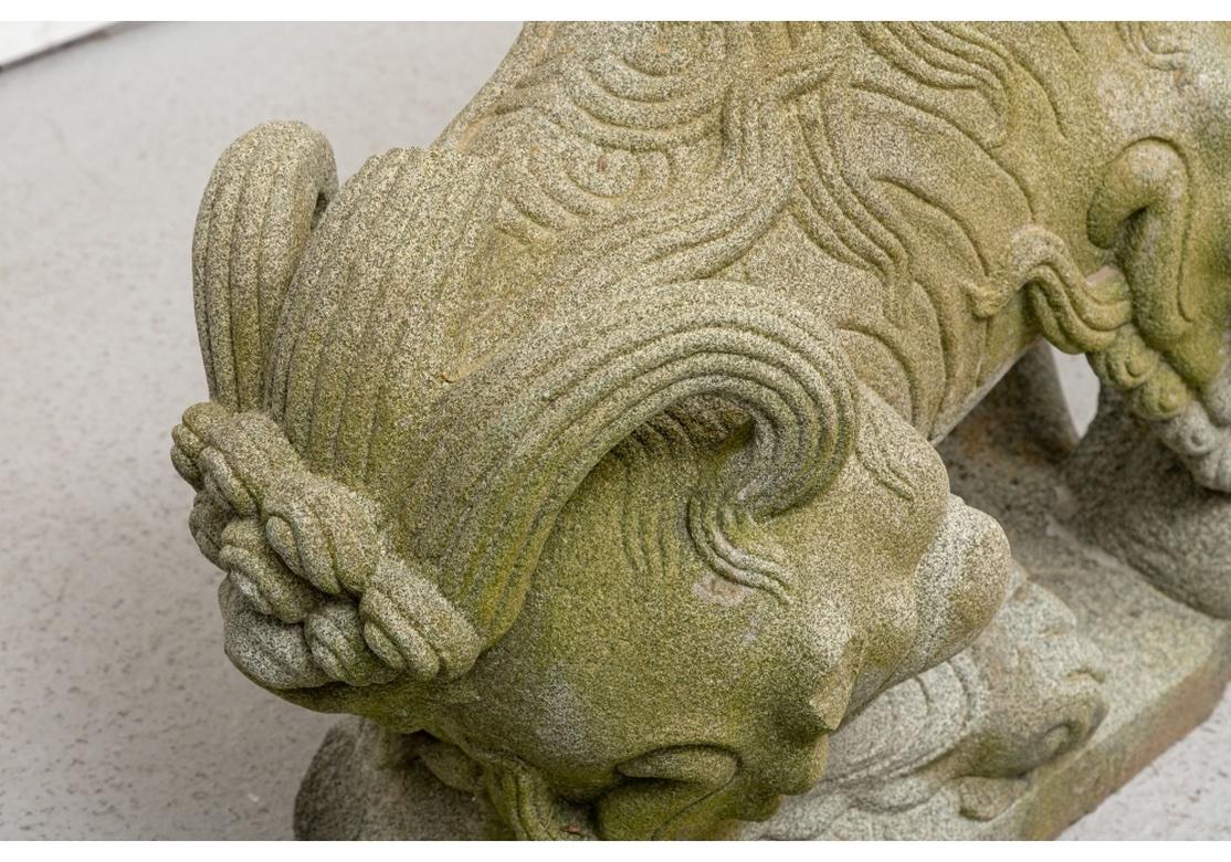 Paar massive geschnitzte Granit-Fuchslöwen-Eingangs-Wahrsager-Figuren  (Geschnitzt) im Angebot