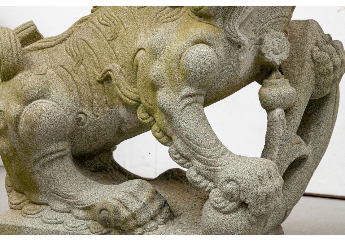 Pair Massive Carved Granite Foo Lion Entrance Guardian Figures  For Sale 3