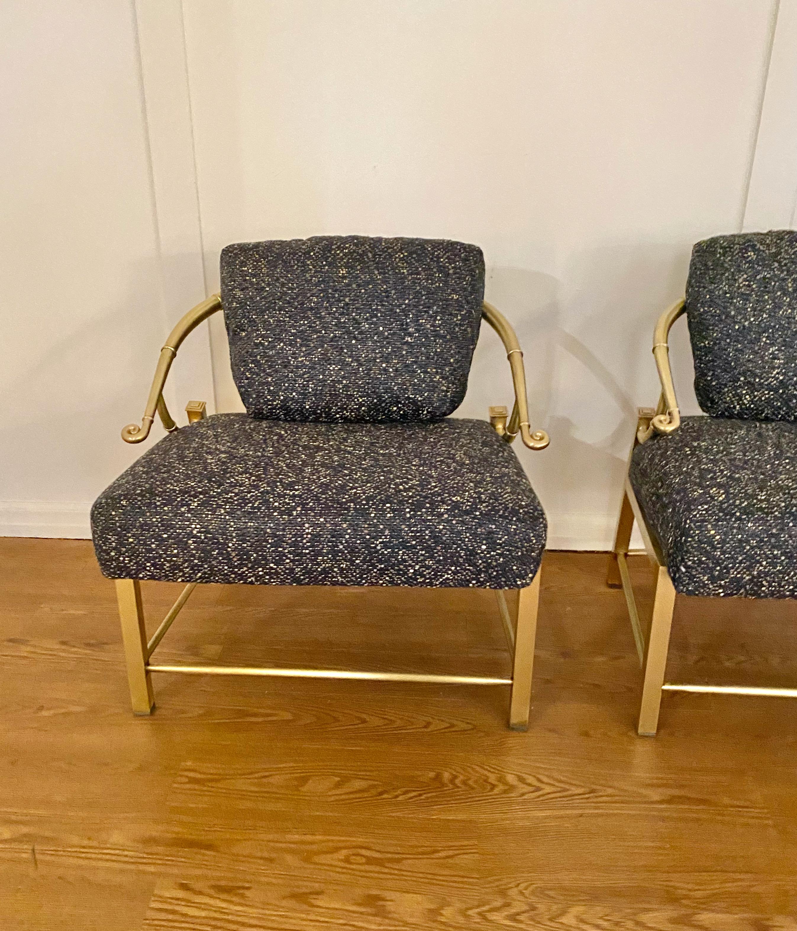 Italian Pair Mastercraft Brass Asian Lounge Chairs For Sale