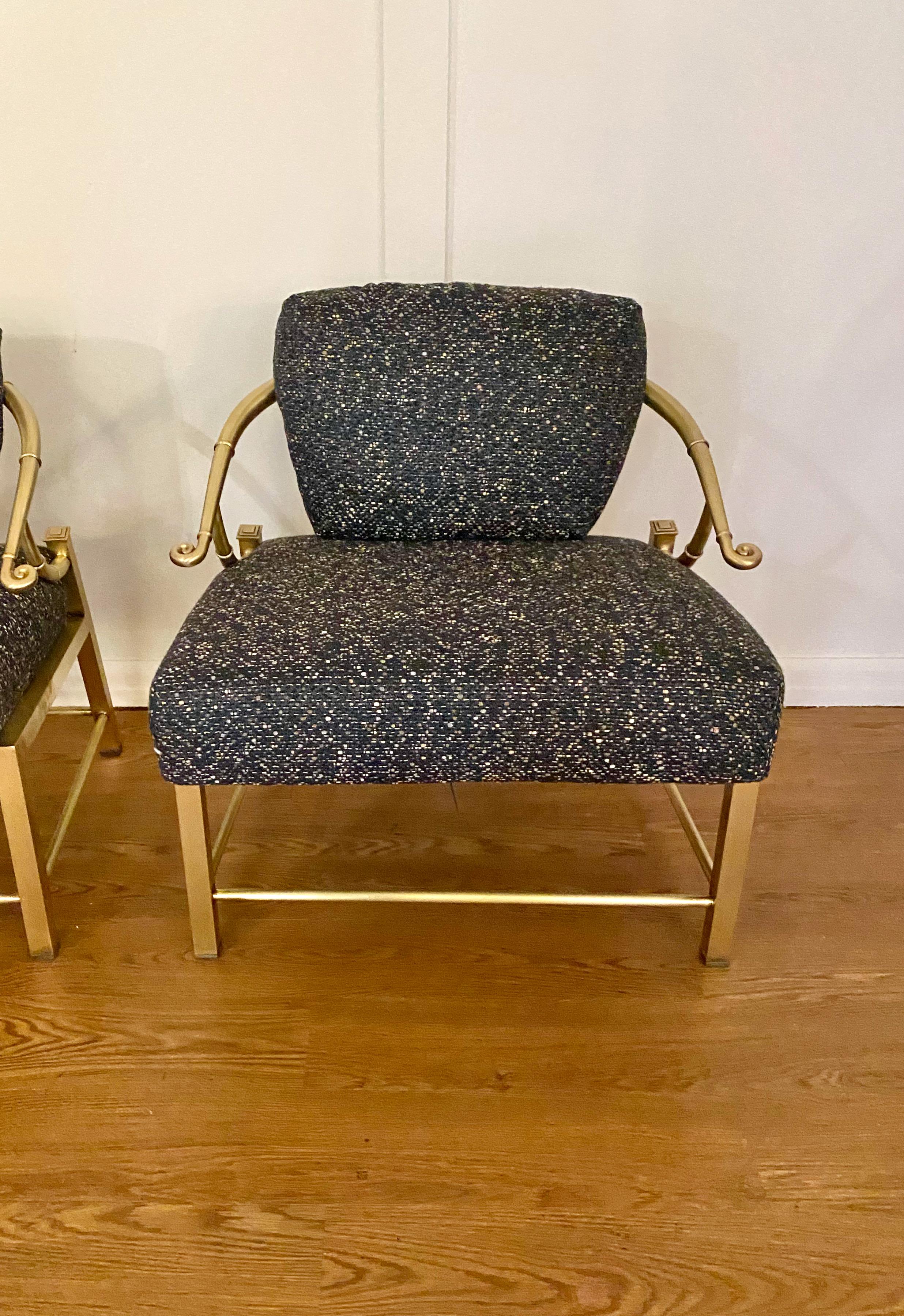 Pair Mastercraft Brass Asian Lounge Chairs In Good Condition For Sale In Pasadena, CA