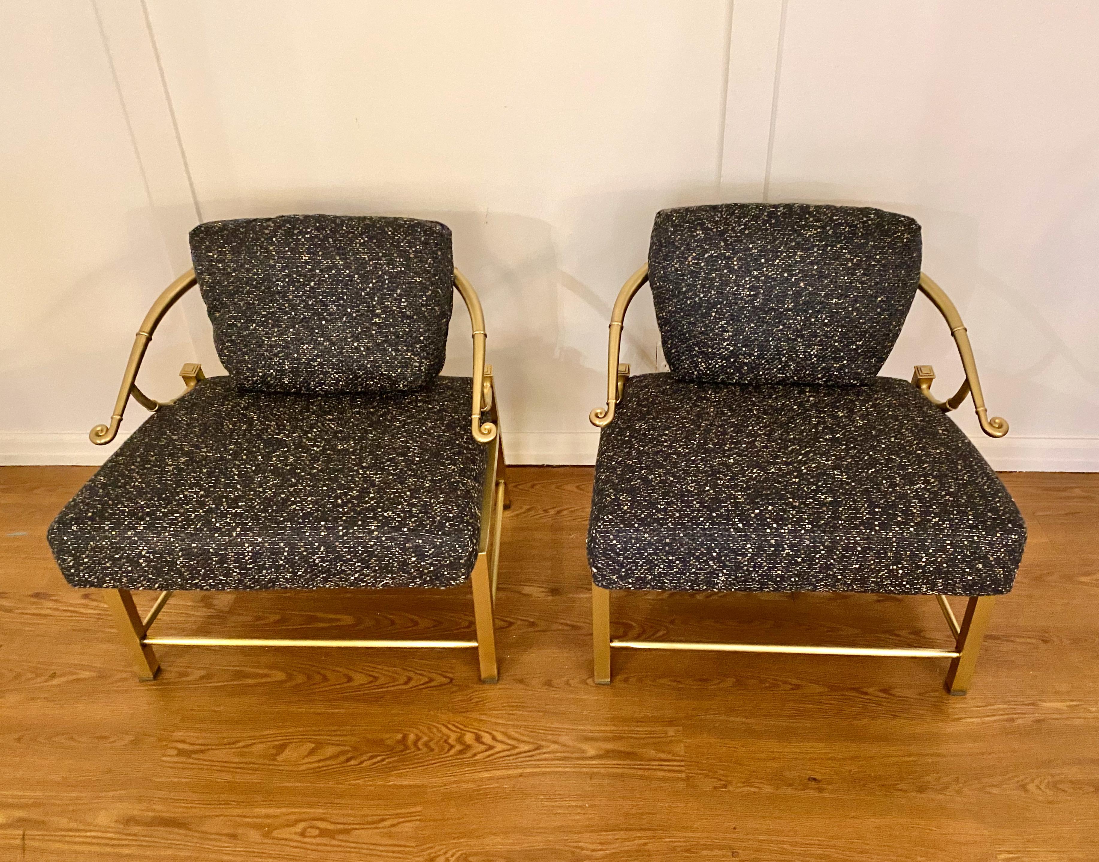 20th Century Pair Mastercraft Brass Asian Lounge Chairs For Sale