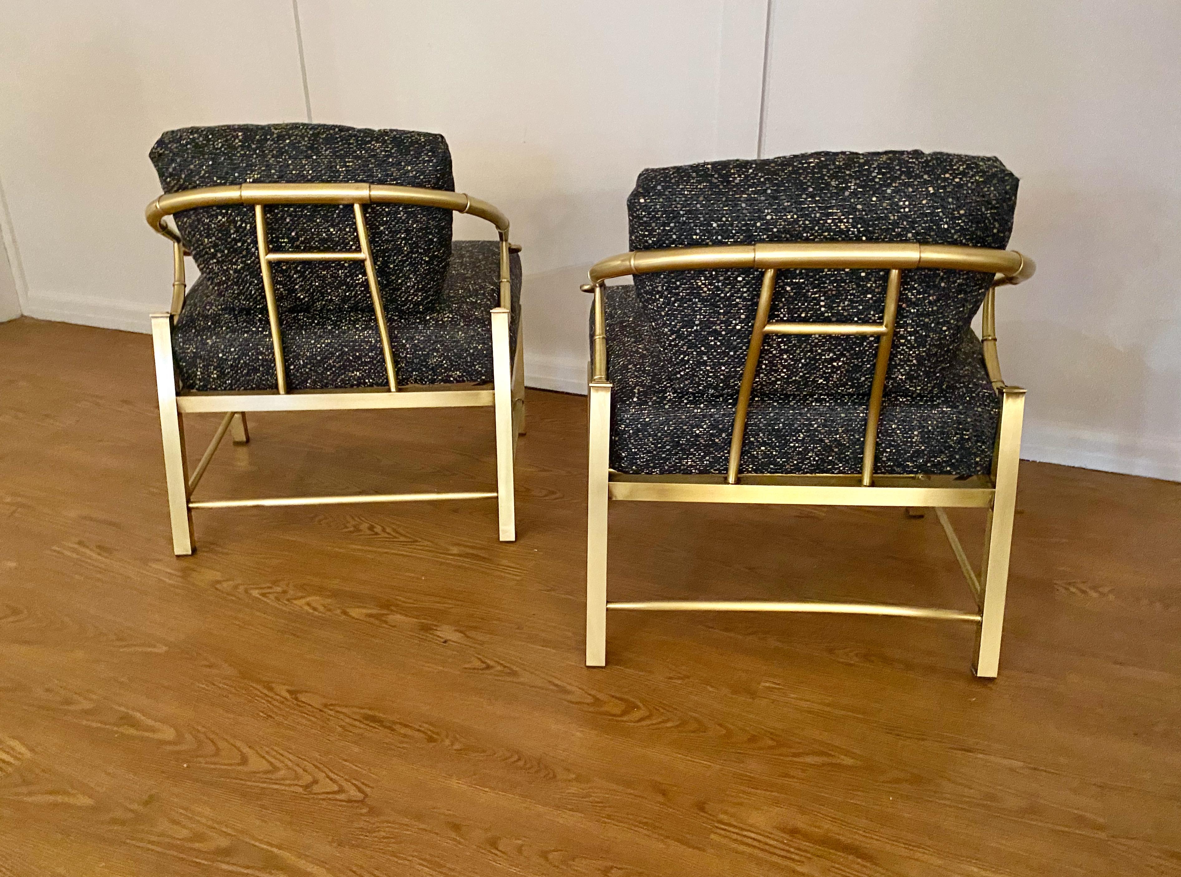 Pair Mastercraft Brass Asian Lounge Chairs For Sale 2