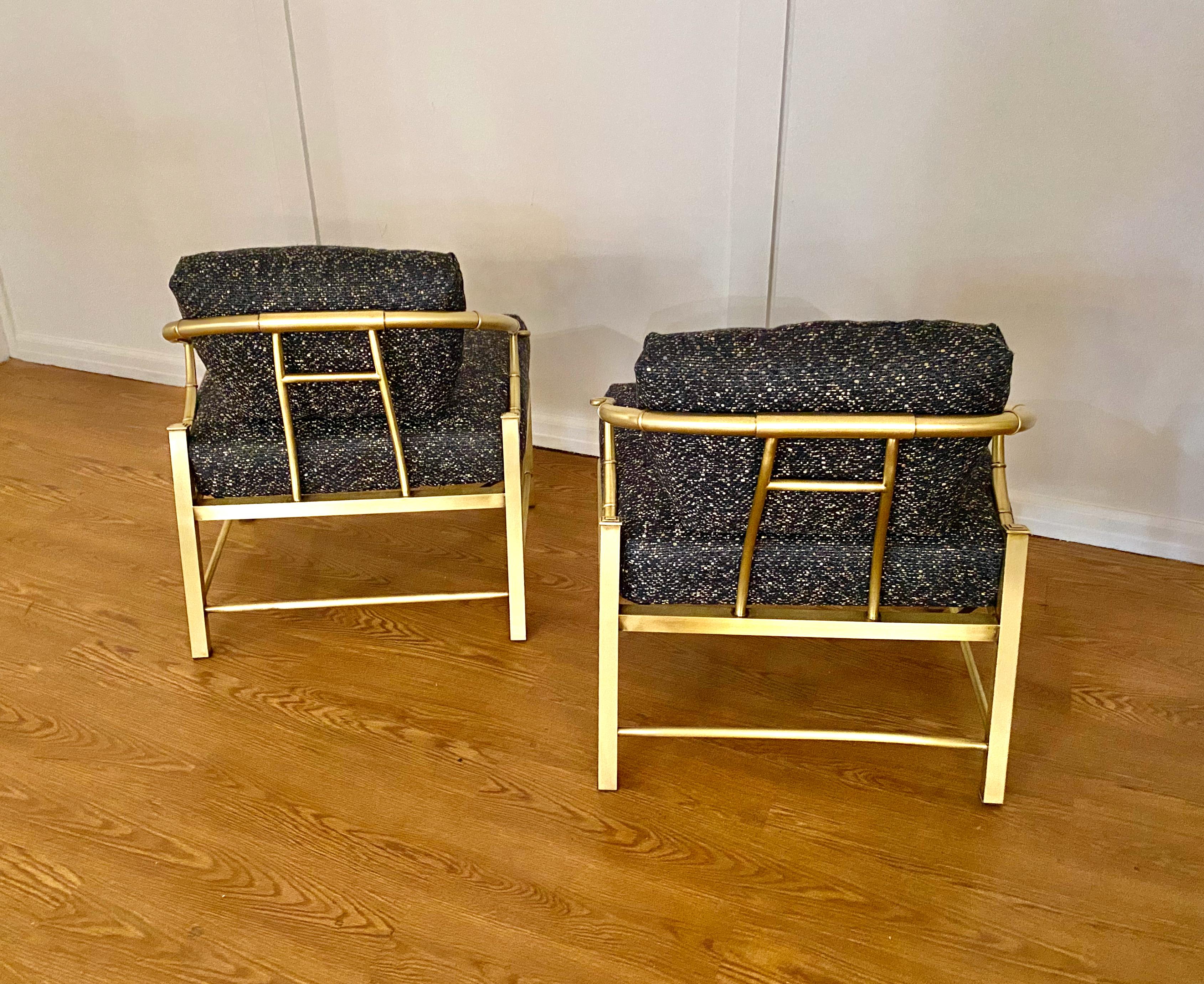 Pair Mastercraft Brass Asian Lounge Chairs For Sale 3