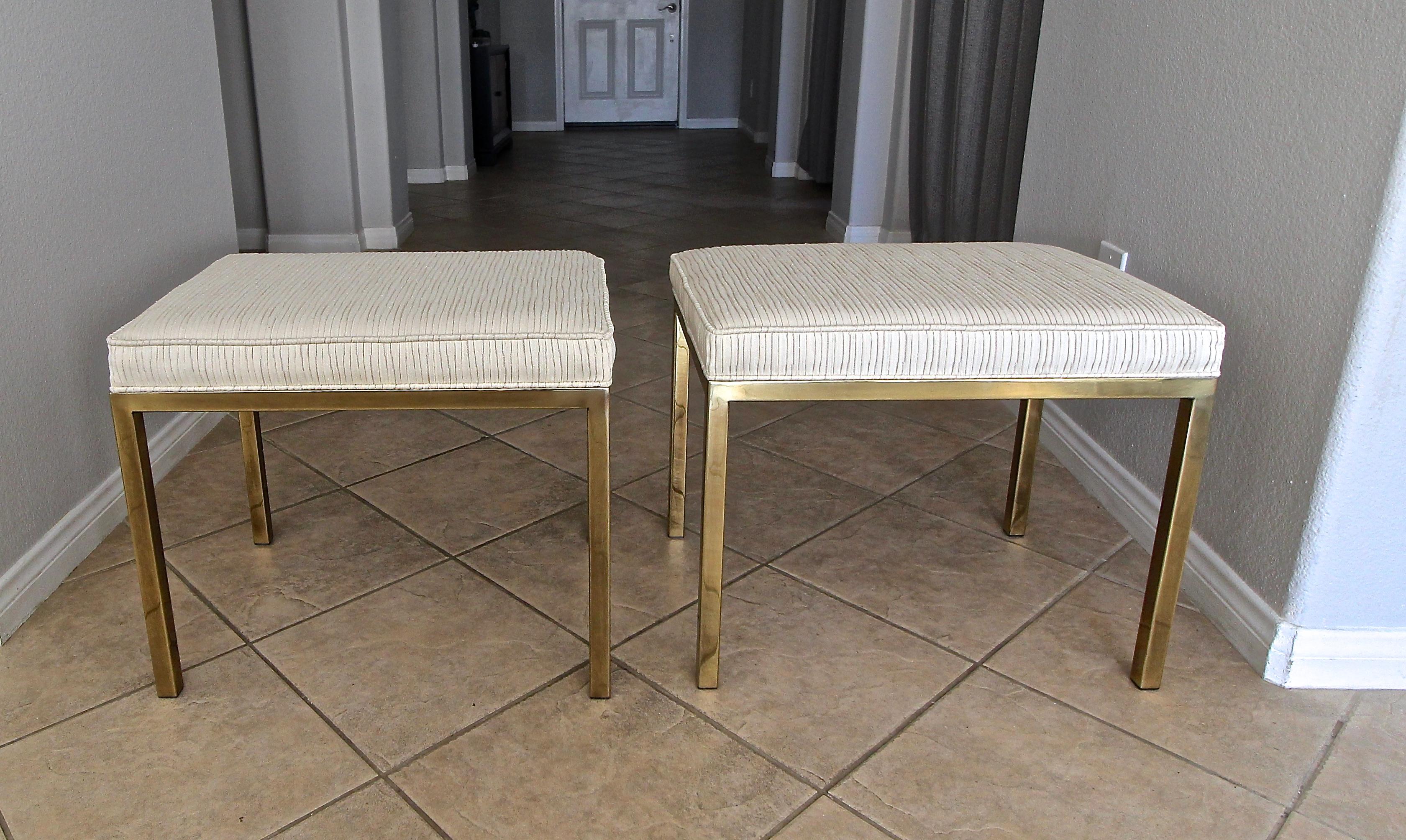 Pair of Mastercraft Brass Rectangular Benches Stools For Sale 3