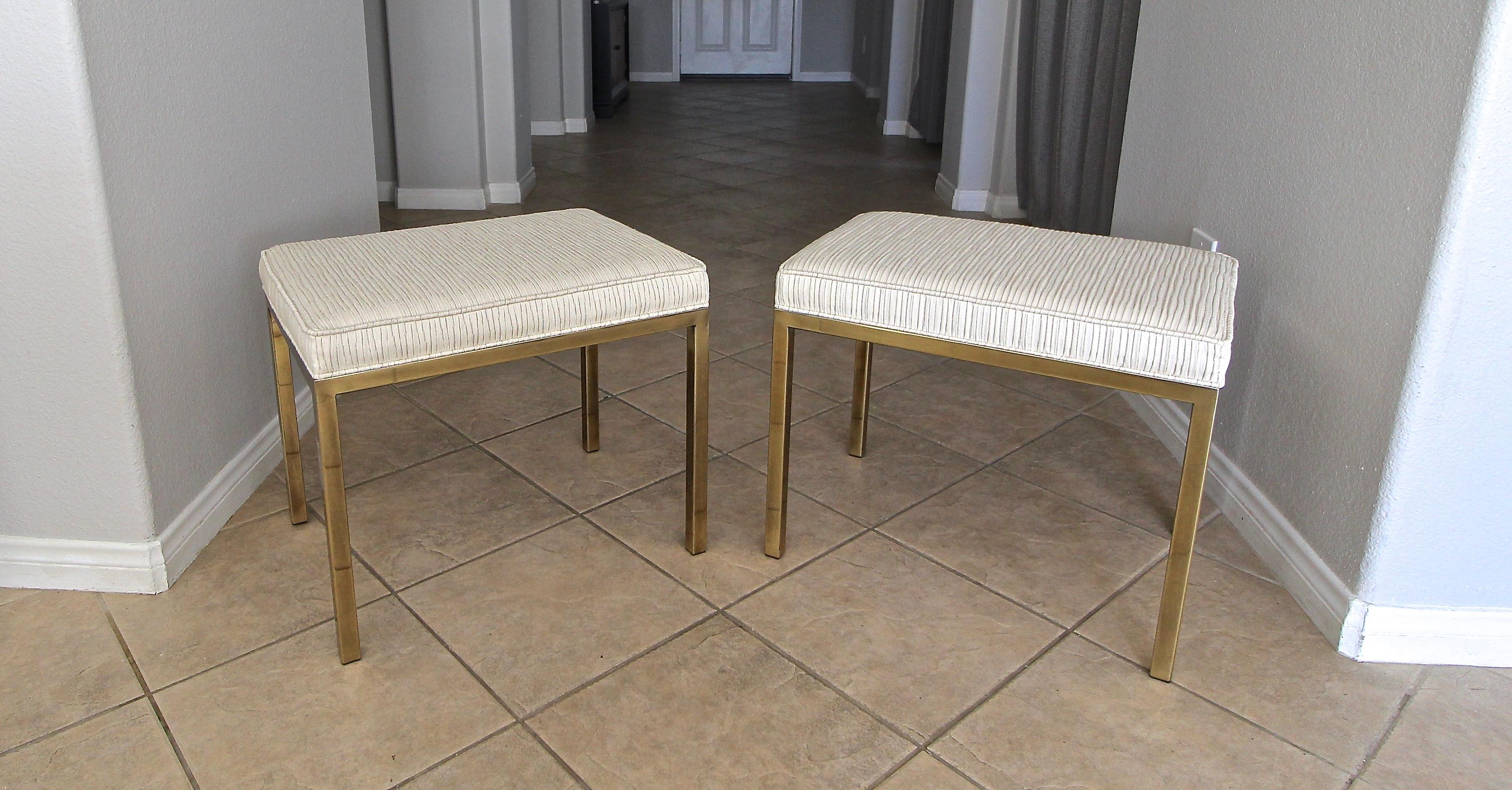 Pair of Mastercraft Brass Rectangular Benches Stools For Sale 13