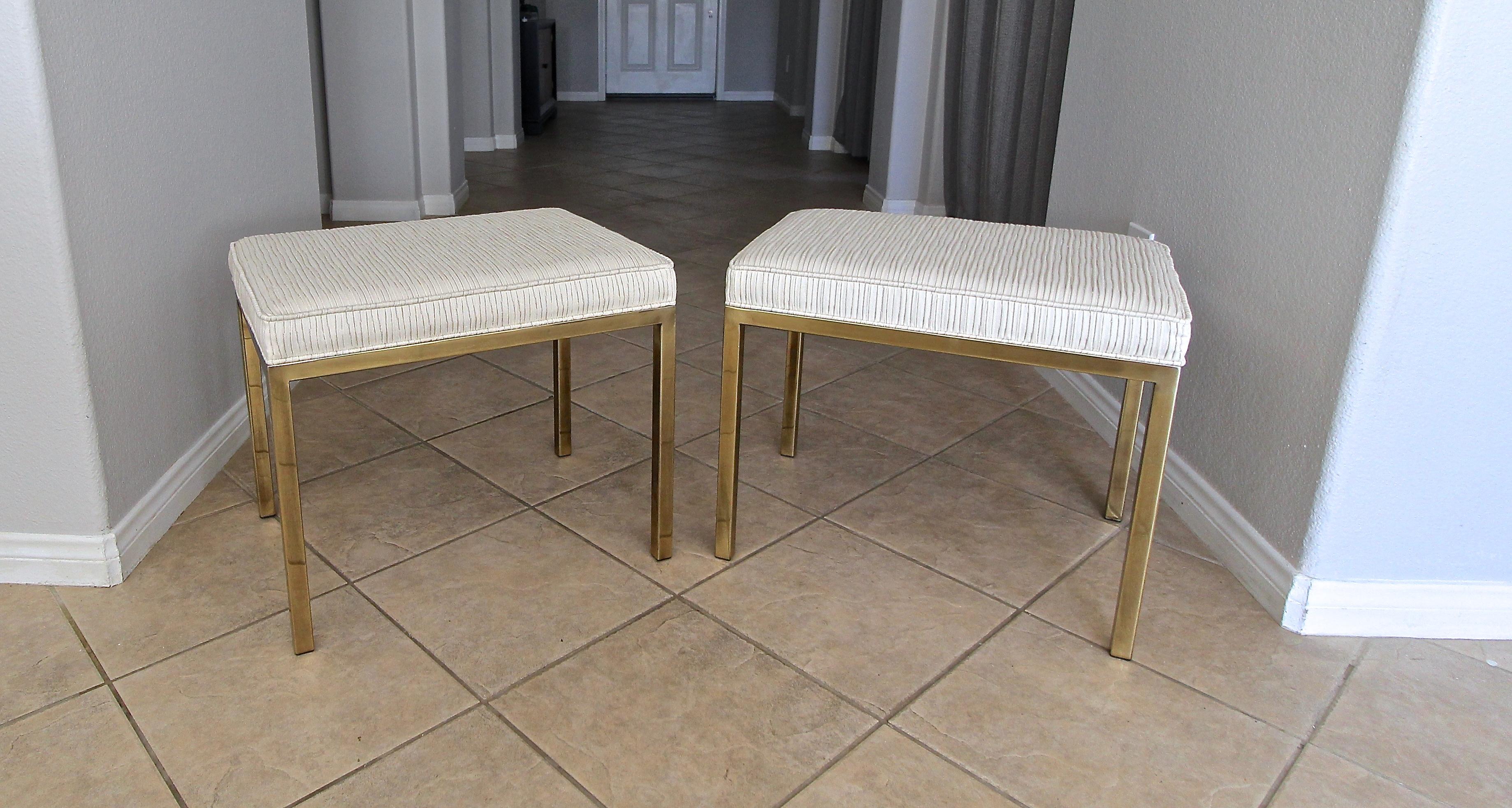 American Pair of Mastercraft Brass Rectangular Benches Stools For Sale