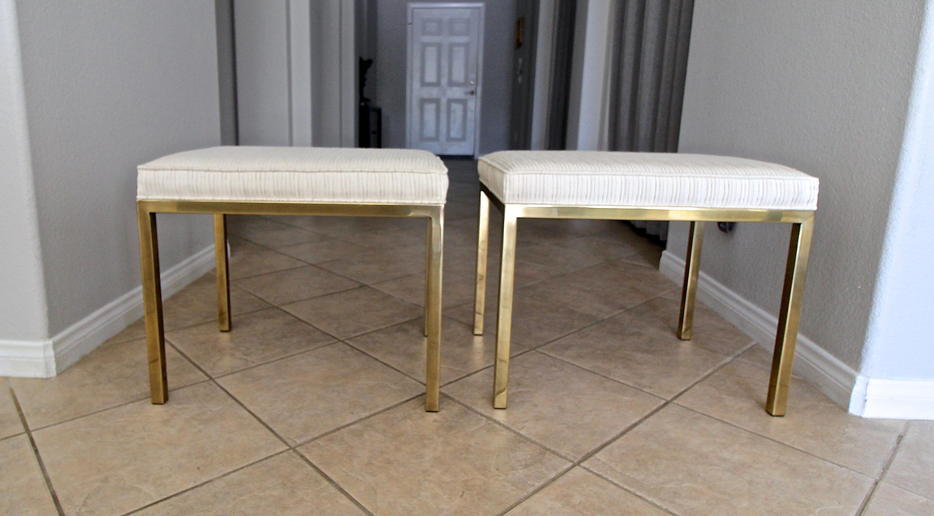 Pair of Mastercraft Brass Rectangular Benches Stools In Excellent Condition For Sale In Palm Springs, CA
