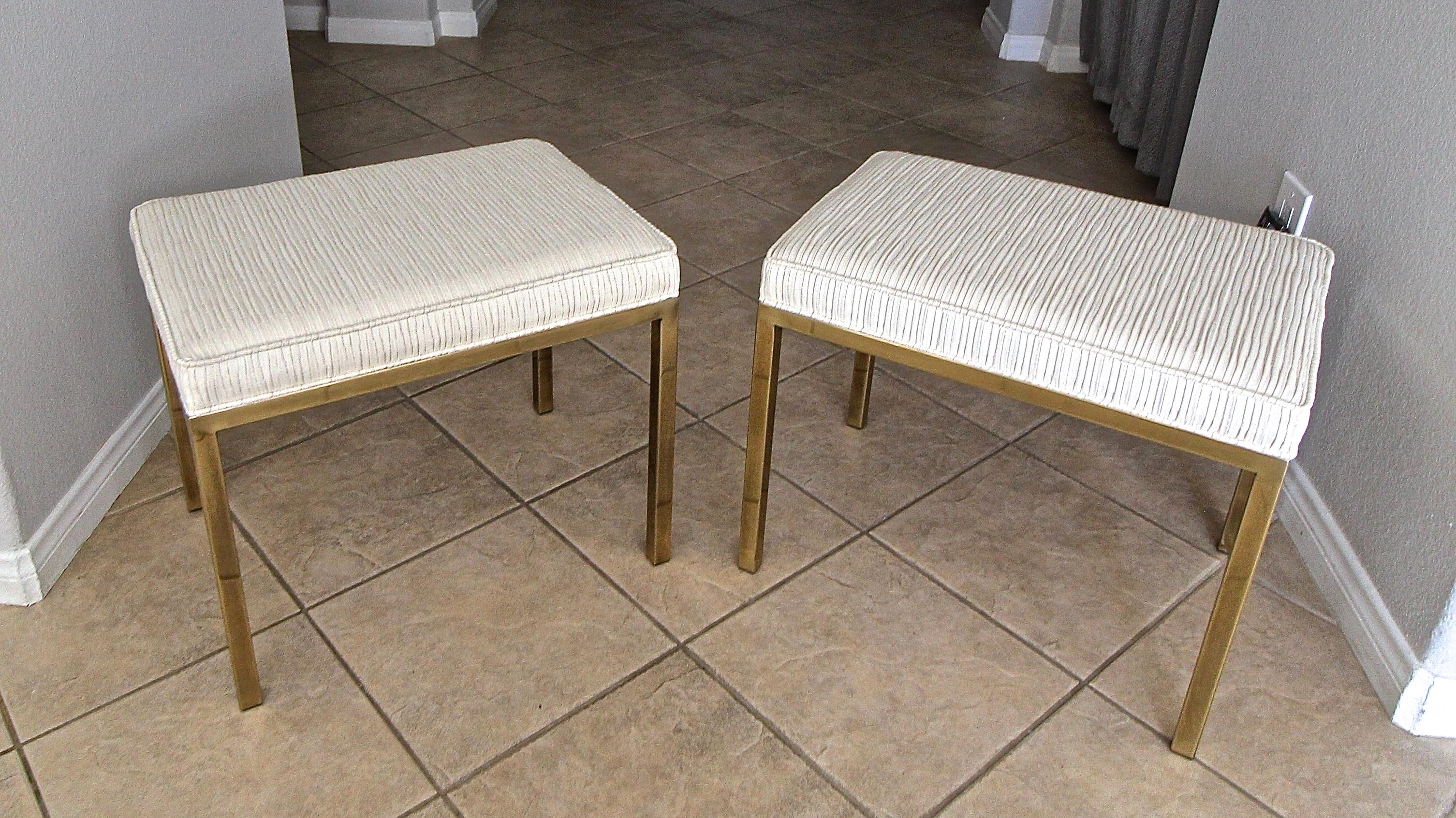 Late 20th Century Pair of Mastercraft Brass Rectangular Benches Stools For Sale