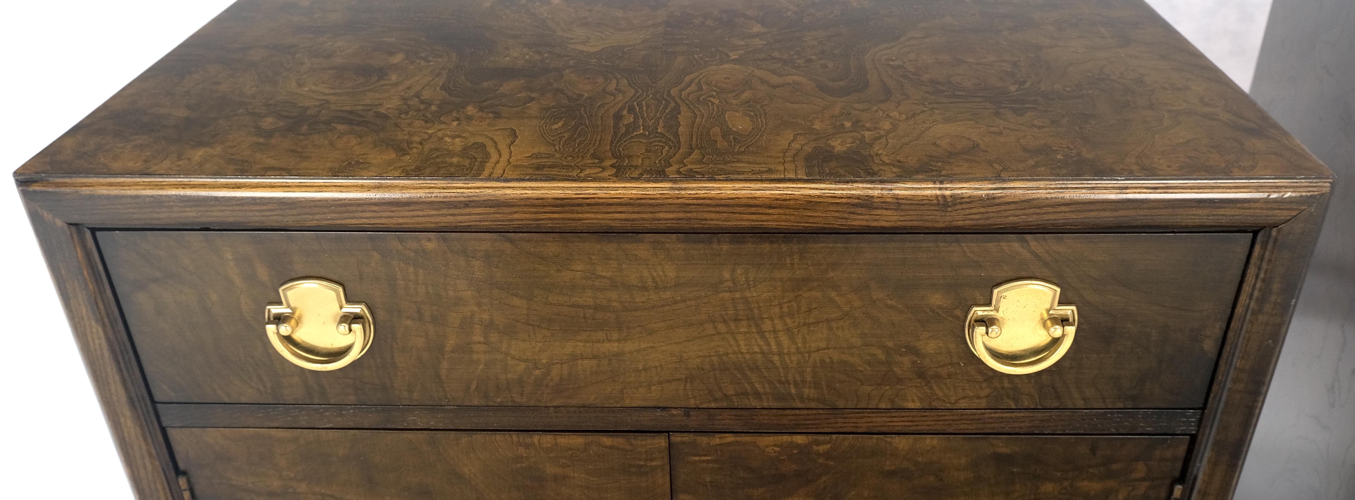 Pair Mastercraft Burl Wood Heavy Brass Hardware One Drawer Night Stands Tables For Sale 6
