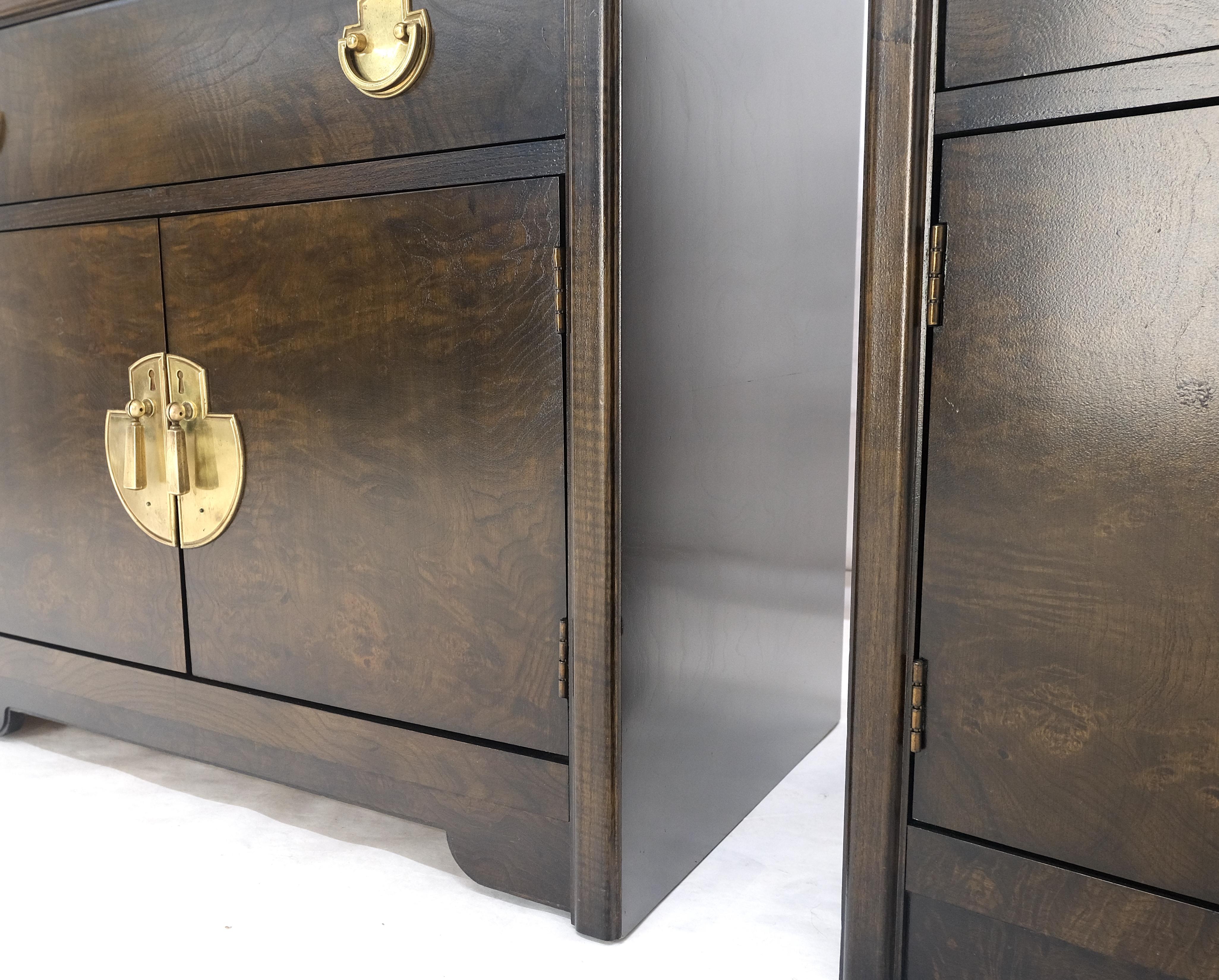 Pair Mastercraft Burl Wood Heavy Brass Hardware One Drawer Night Stands Tables For Sale 8