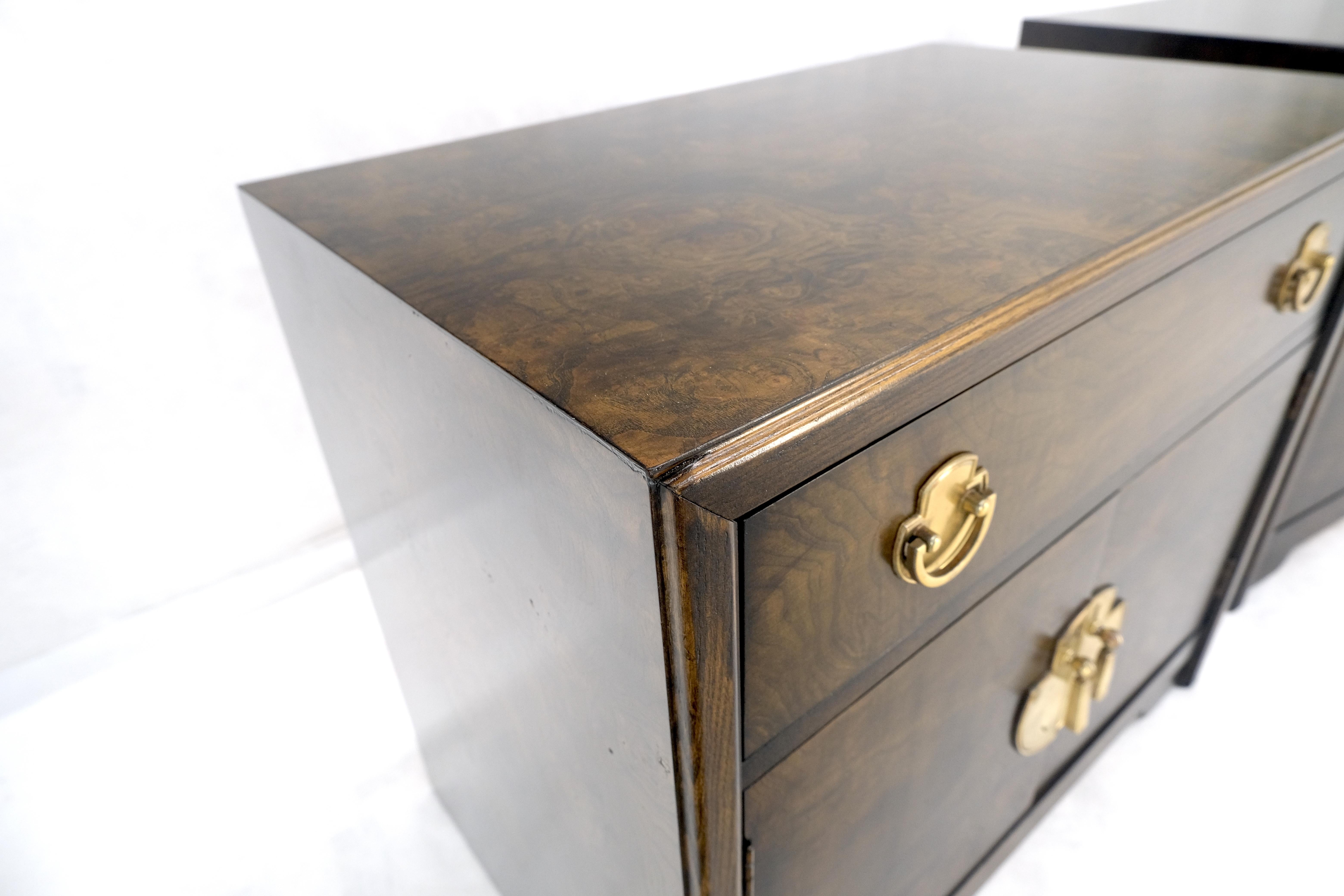 Pair Mastercraft Burl Wood Heavy Brass Hardware One Drawer Night Stands Tables For Sale 9