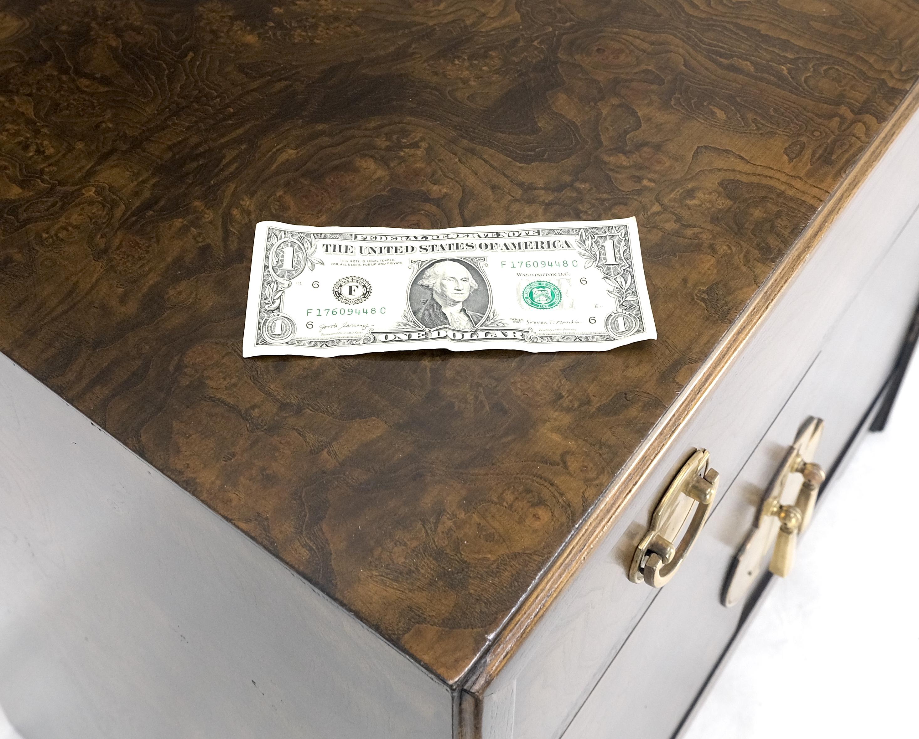 Pair Mastercraft Burl Wood Heavy Brass Hardware One Drawer Night Stands Tables For Sale 2