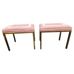 Pair Mastercraft Contemporary Brass And Upholstered Benches Footstools