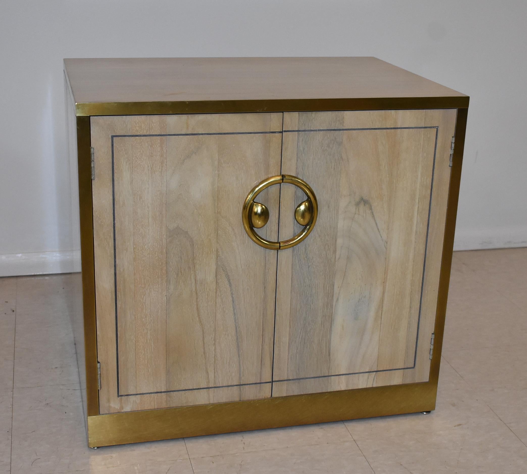 Modern Pair of Mastercraft Nightstands Brass and Zebrano / Zebra Wood